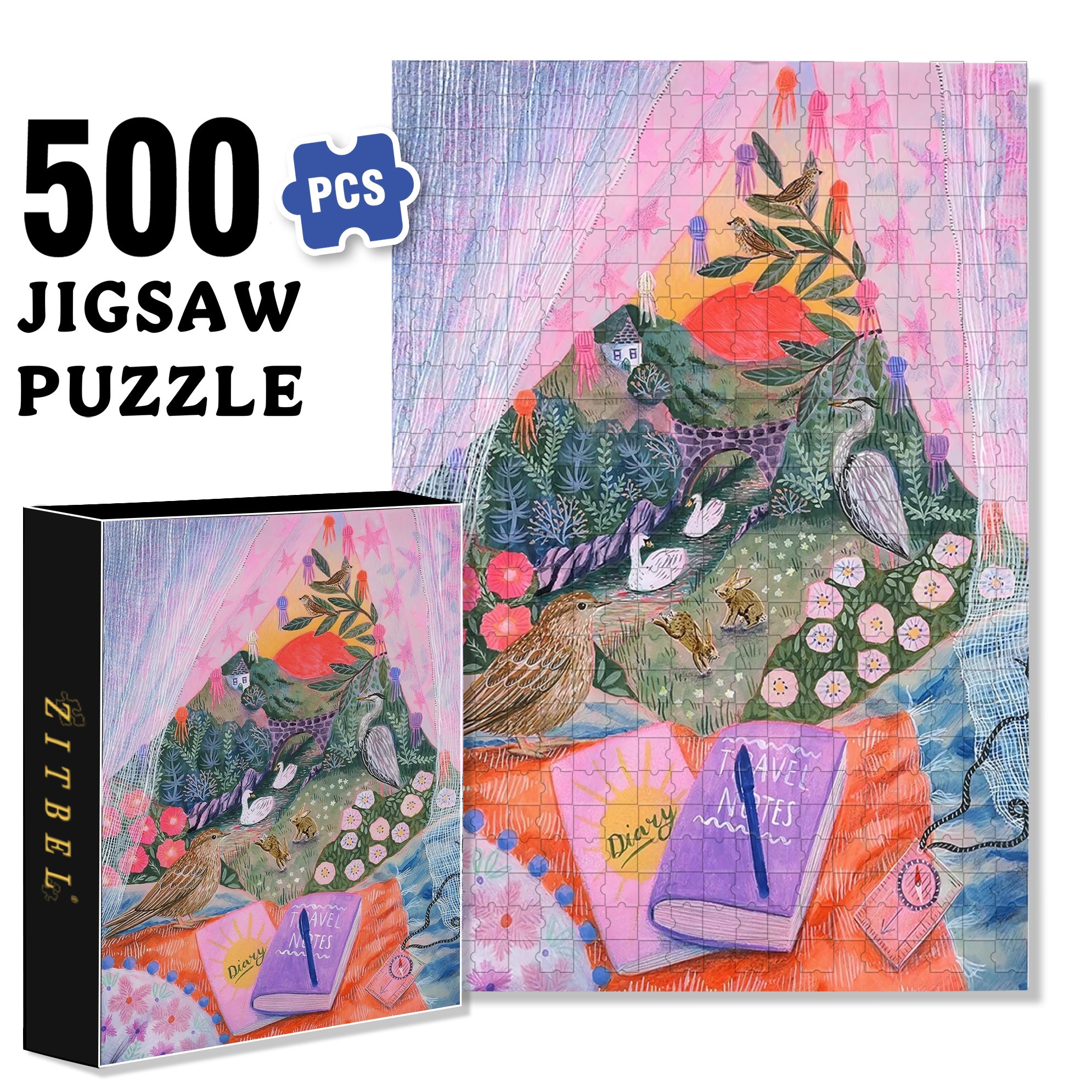 Travel Notes 500pcs/1000pcs Jigsaw Puzzle, Scratch-Resistant, Interactive Family Game & Brain-Boosting DIY Decor, Perfect for Halloween, Christmas & New Year Gifts, Family Puzzle Game