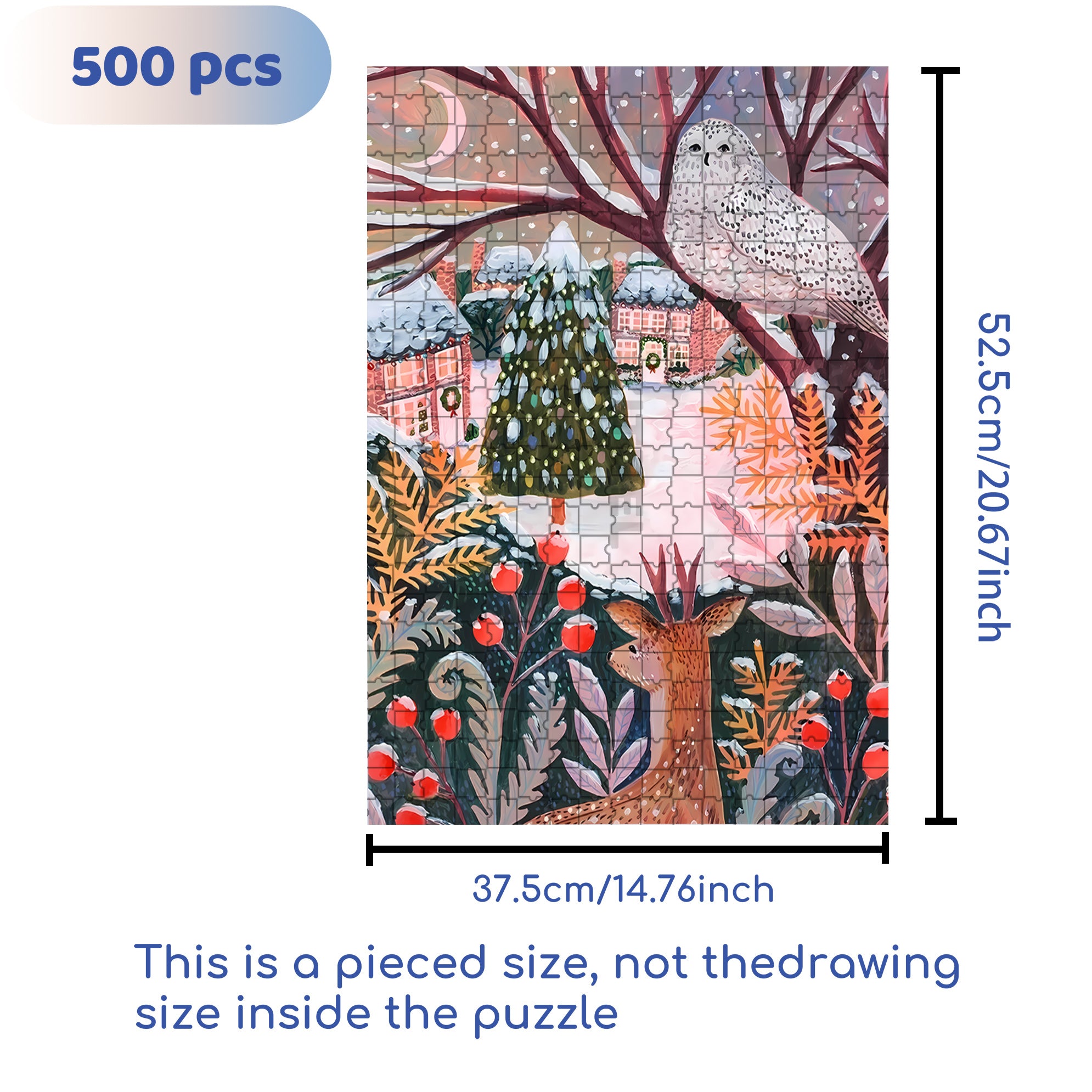 White Owl And Sika Deer 500pcs/1000pcs Jigsaw Puzzle, Scratch-Resistant, Interactive Family Game & Brain-Boosting DIY Decor, Perfect for Halloween, Christmas & New Year Gifts, Family Puzzle Game