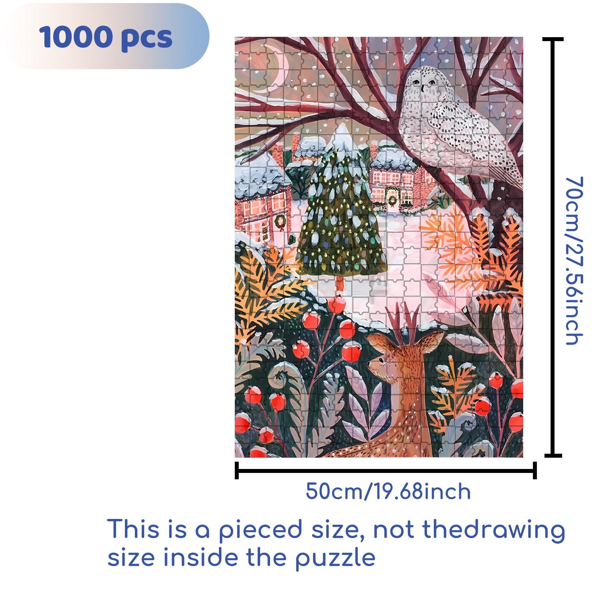 White Owl And Sika Deer 500pcs/1000pcs Jigsaw Puzzle, Scratch-Resistant, Interactive Family Game & Brain-Boosting DIY Decor, Perfect for Halloween, Christmas & New Year Gifts, Family Puzzle Game