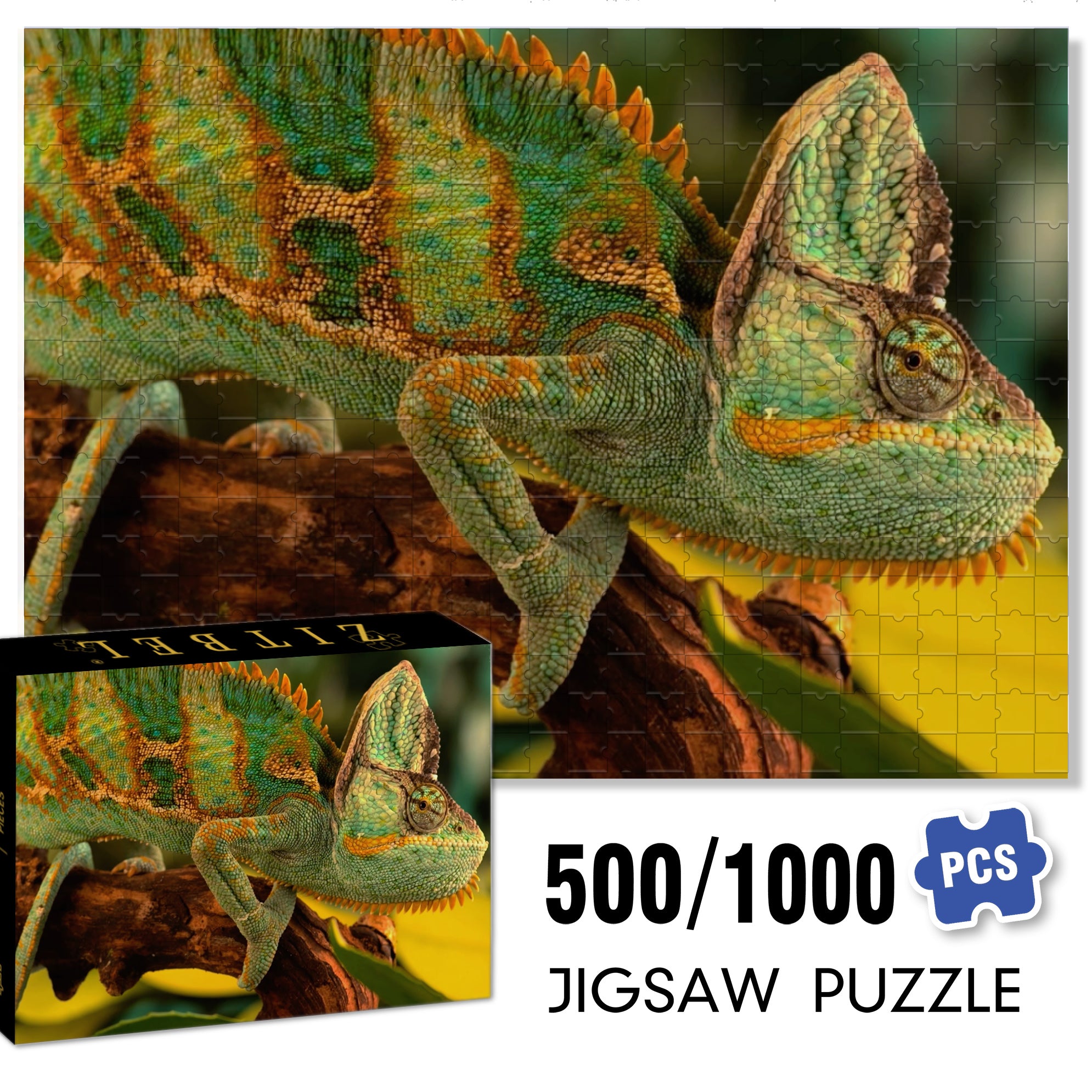 Wild Chameleons 500pcs/1000pcs Jigsaw Puzzle, Scratch-Resistant, Interactive Family Game & Brain-Boosting DIY Decor, Perfect for Halloween, Christmas & New Year Gifts, Family Puzzle Game