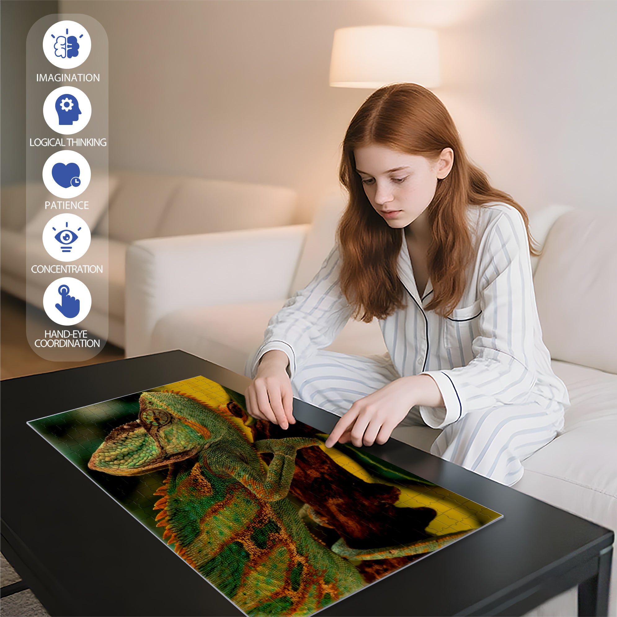 Wild Chameleons 500pcs/1000pcs Jigsaw Puzzle, Scratch-Resistant, Interactive Family Game & Brain-Boosting DIY Decor, Perfect for Halloween, Christmas & New Year Gifts, Family Puzzle Game