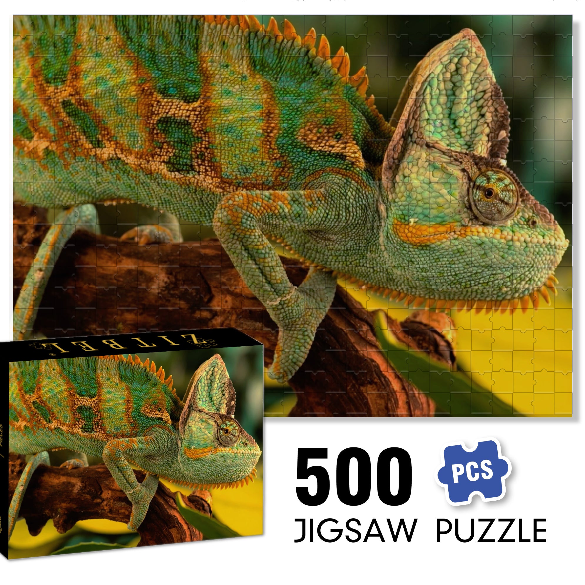 Wild Chameleons 500pcs/1000pcs Jigsaw Puzzle, Scratch-Resistant, Interactive Family Game & Brain-Boosting DIY Decor, Perfect for Halloween, Christmas & New Year Gifts, Family Puzzle Game