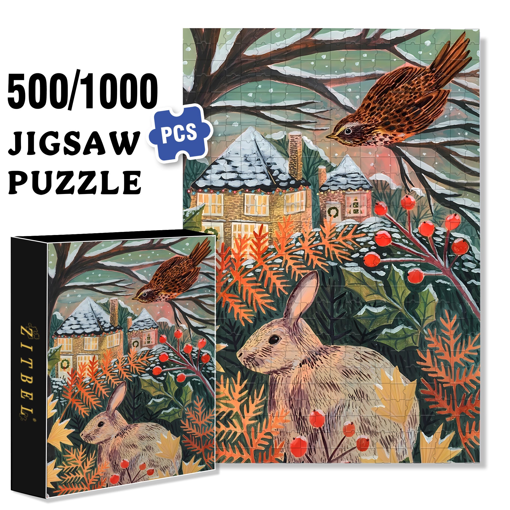 Winter Forest 500pcs/1000pcs Jigsaw Puzzle, Scratch-Resistant, Interactive Family Game & Brain-Boosting DIY Decor, Perfect for Halloween, Christmas & New Year Gifts, Family Puzzle Game