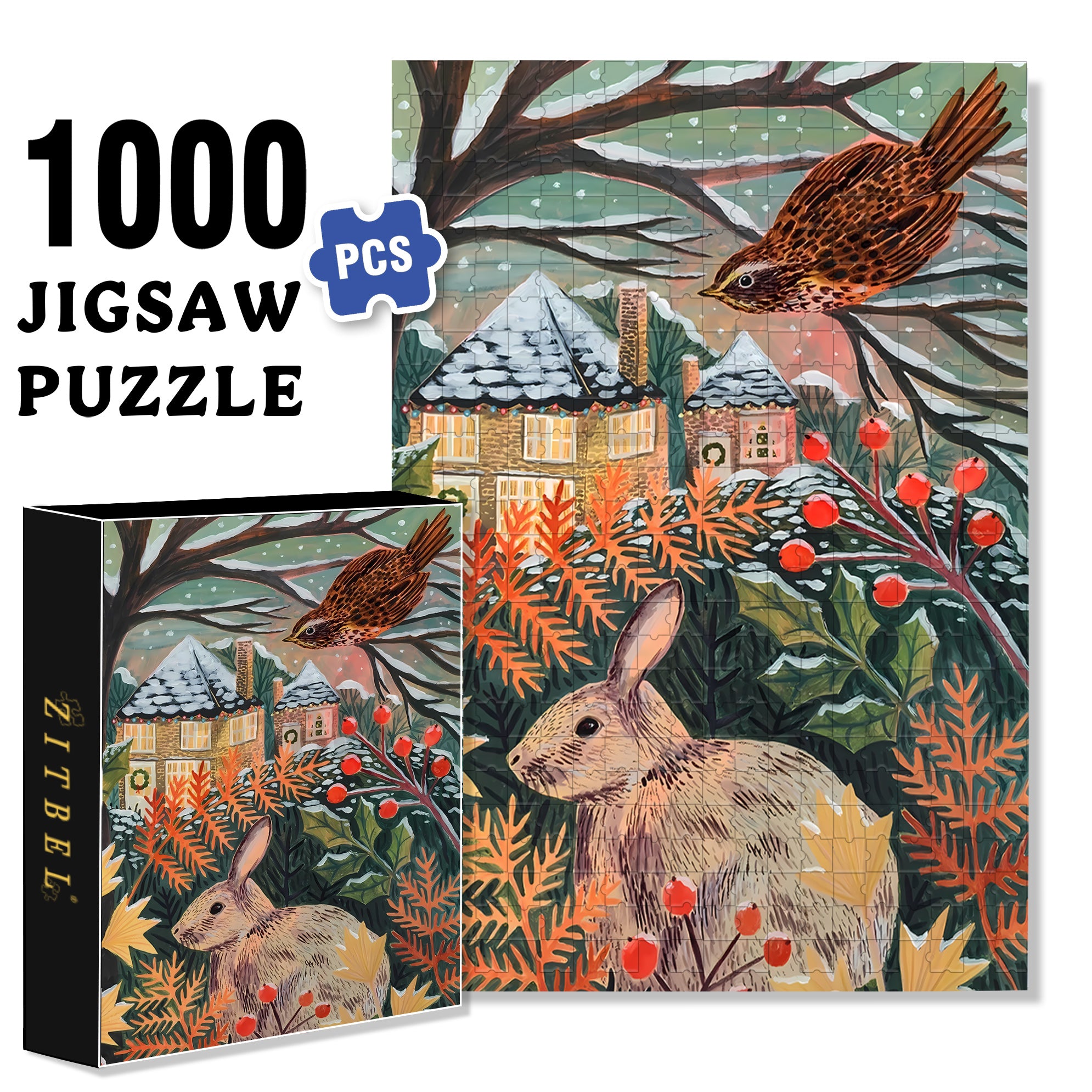 Winter Forest 500pcs/1000pcs Jigsaw Puzzle, Scratch-Resistant, Interactive Family Game & Brain-Boosting DIY Decor, Perfect for Halloween, Christmas & New Year Gifts, Family Puzzle Game