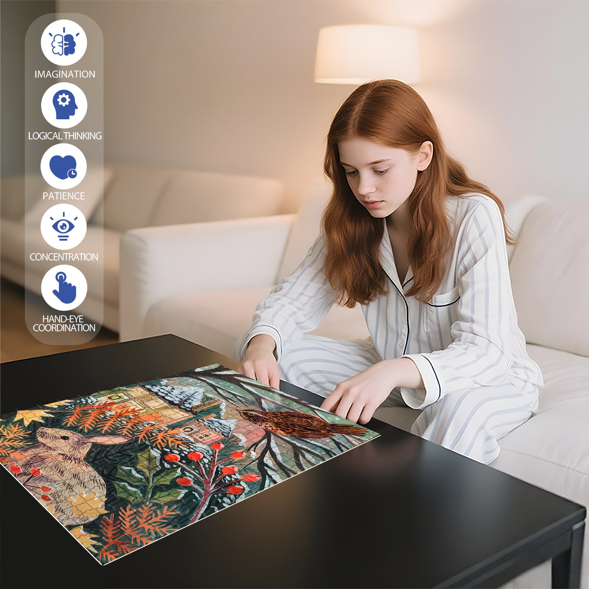 Winter Forest 500pcs/1000pcs Jigsaw Puzzle, Scratch-Resistant, Interactive Family Game & Brain-Boosting DIY Decor, Perfect for Halloween, Christmas & New Year Gifts, Family Puzzle Game