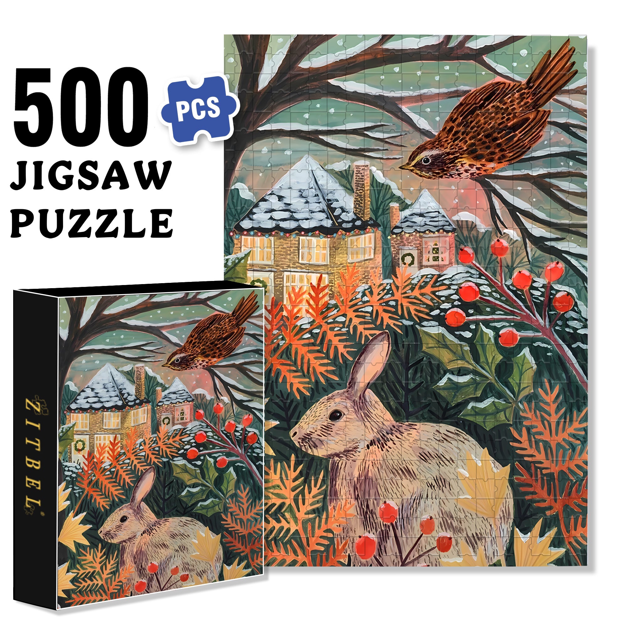 Winter Forest 500pcs/1000pcs Jigsaw Puzzle, Scratch-Resistant, Interactive Family Game & Brain-Boosting DIY Decor, Perfect for Halloween, Christmas & New Year Gifts, Family Puzzle Game