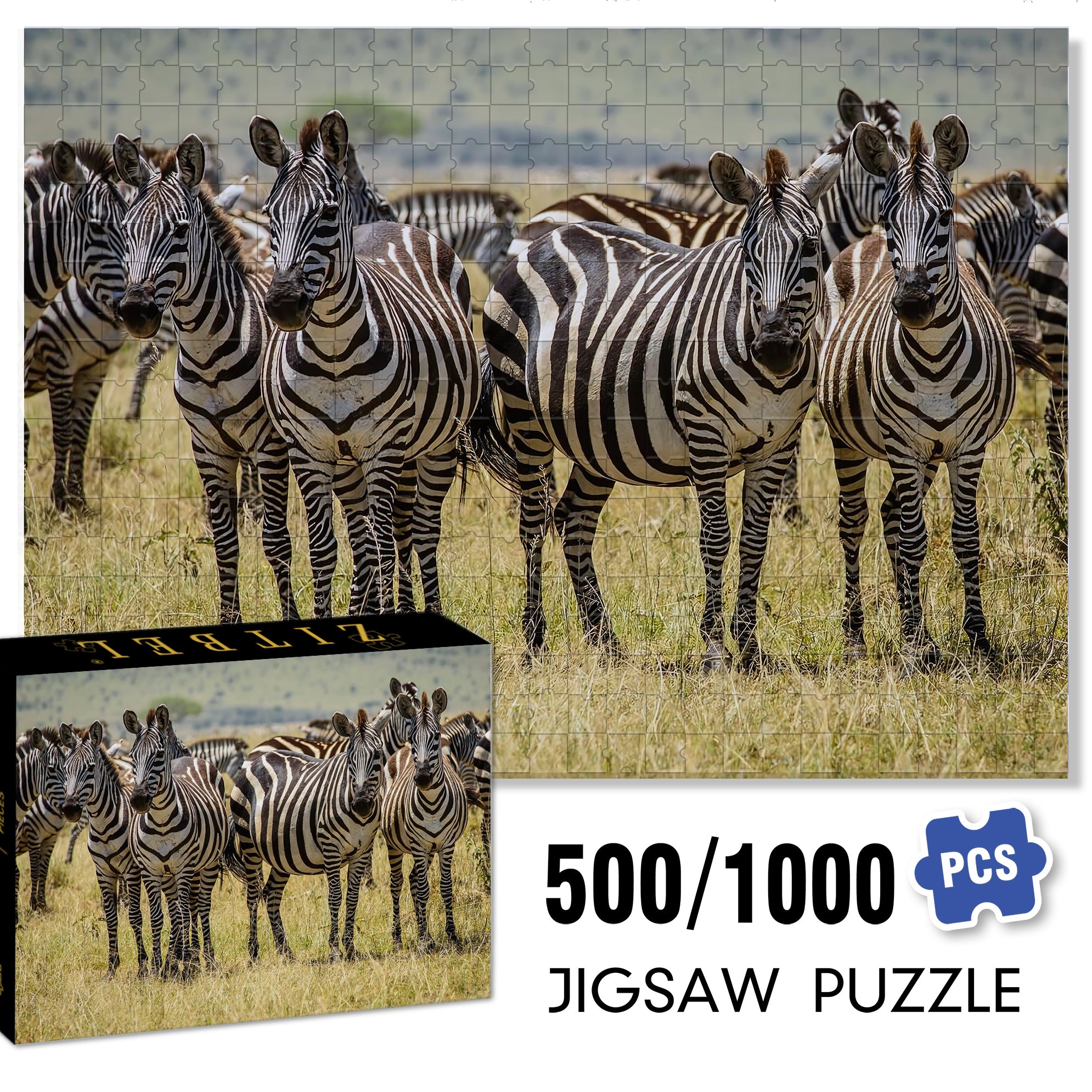 Zebras On The Savannah 500pcs/1000pcs Jigsaw Puzzle, Scratch-Resistant, Interactive Family Game & Brain-Boosting DIY Decor, Perfect for Halloween, Christmas & New Year Gifts, Family Puzzle Game