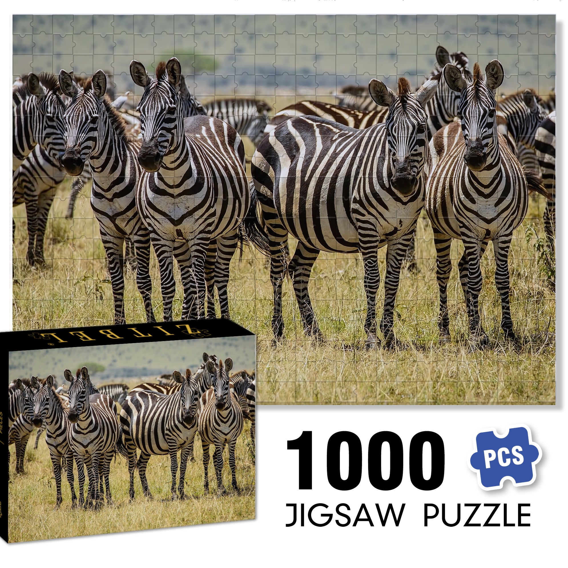 Zebras On The Savannah 500pcs/1000pcs Jigsaw Puzzle, Scratch-Resistant, Interactive Family Game & Brain-Boosting DIY Decor, Perfect for Halloween, Christmas & New Year Gifts, Family Puzzle Game