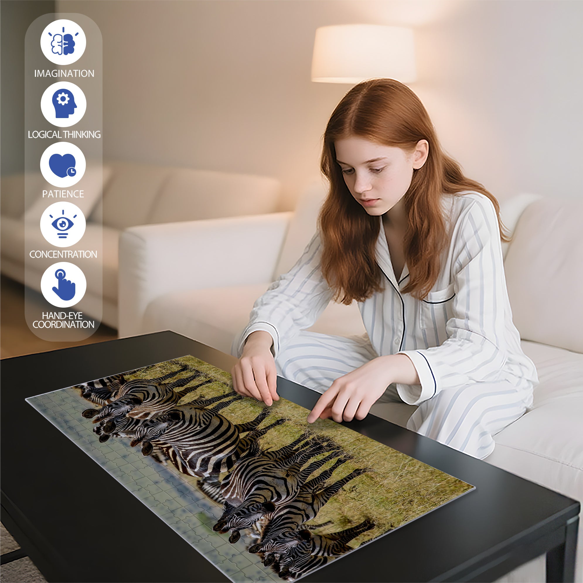 Zebras On The Savannah 500pcs/1000pcs Jigsaw Puzzle, Scratch-Resistant, Interactive Family Game & Brain-Boosting DIY Decor, Perfect for Halloween, Christmas & New Year Gifts, Family Puzzle Game