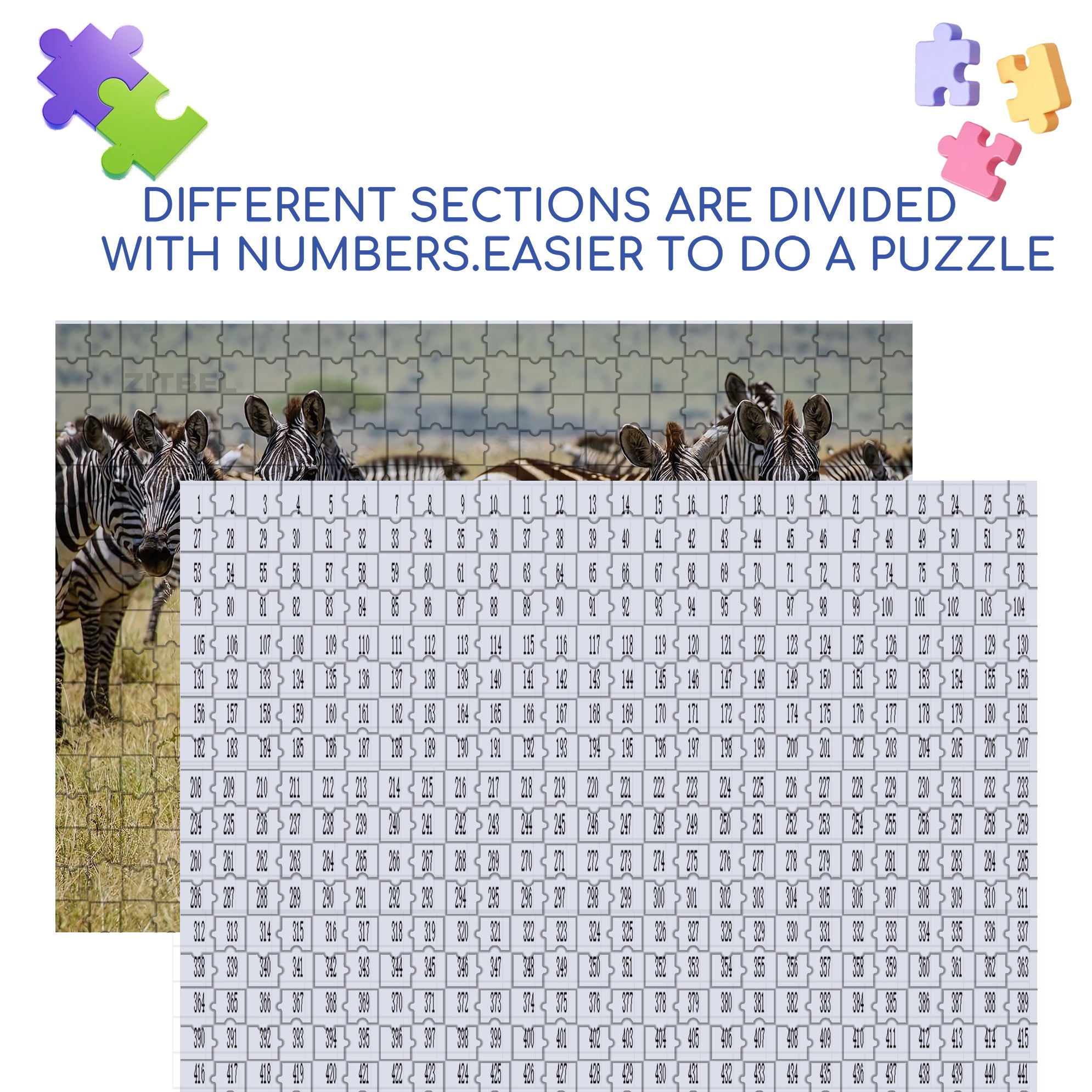 Zebras On The Savannah 500pcs/1000pcs Jigsaw Puzzle, Scratch-Resistant, Interactive Family Game & Brain-Boosting DIY Decor, Perfect for Halloween, Christmas & New Year Gifts, Family Puzzle Game