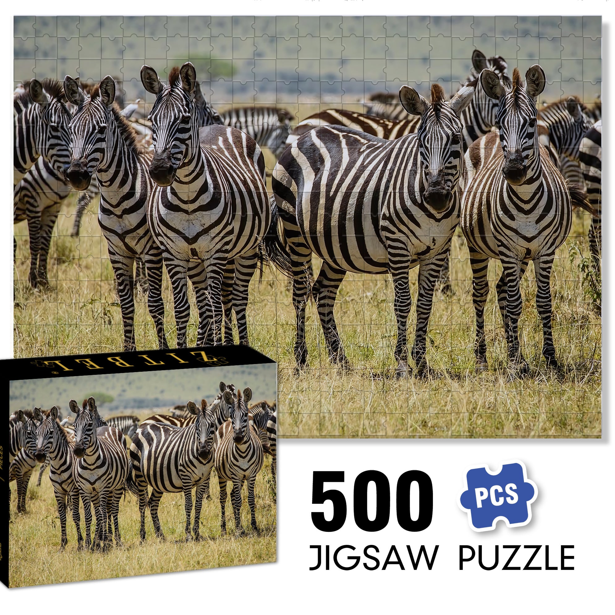 Zebras On The Savannah 500pcs/1000pcs Jigsaw Puzzle, Scratch-Resistant, Interactive Family Game & Brain-Boosting DIY Decor, Perfect for Halloween, Christmas & New Year Gifts, Family Puzzle Game