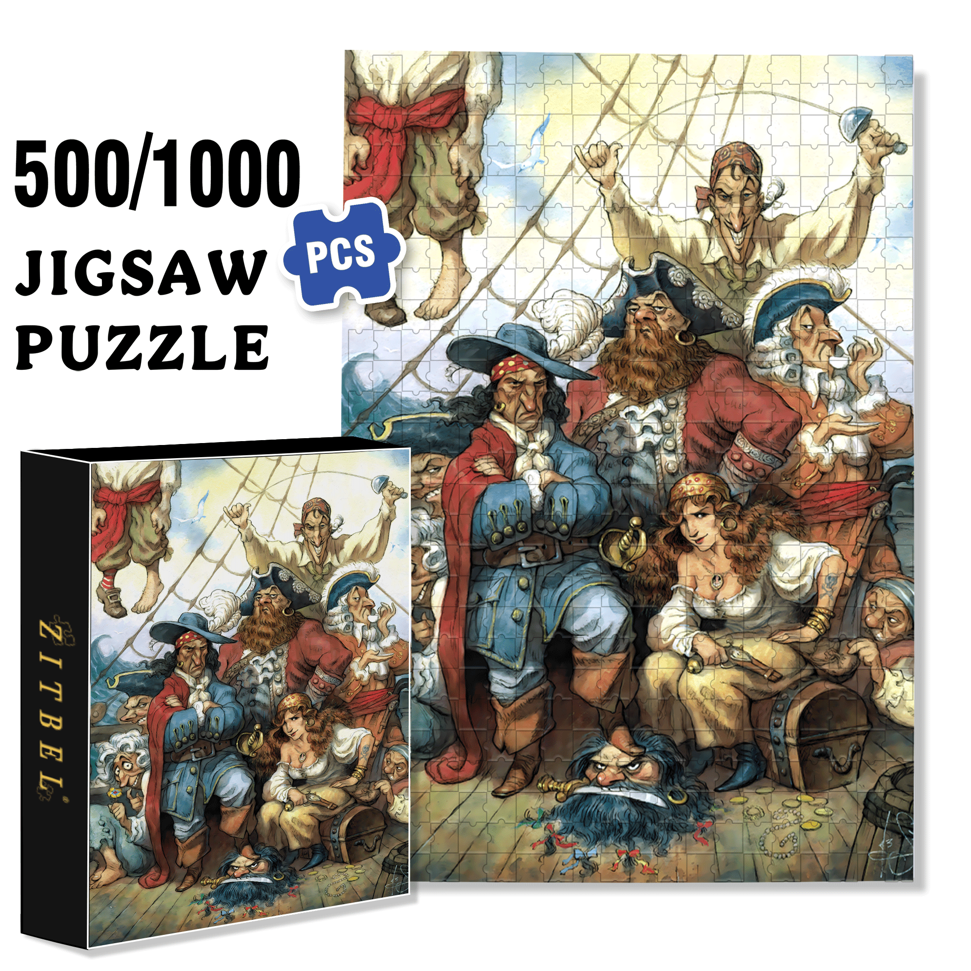 A Pirate's Life 500pcs/1000pcs Jigsaw Puzzle, Scratch-Resistant, Interactive Family Game & Brain-Boosting DIY Decor, Perfect for Halloween, Christmas & New Year Gifts, Family Puzzle Game