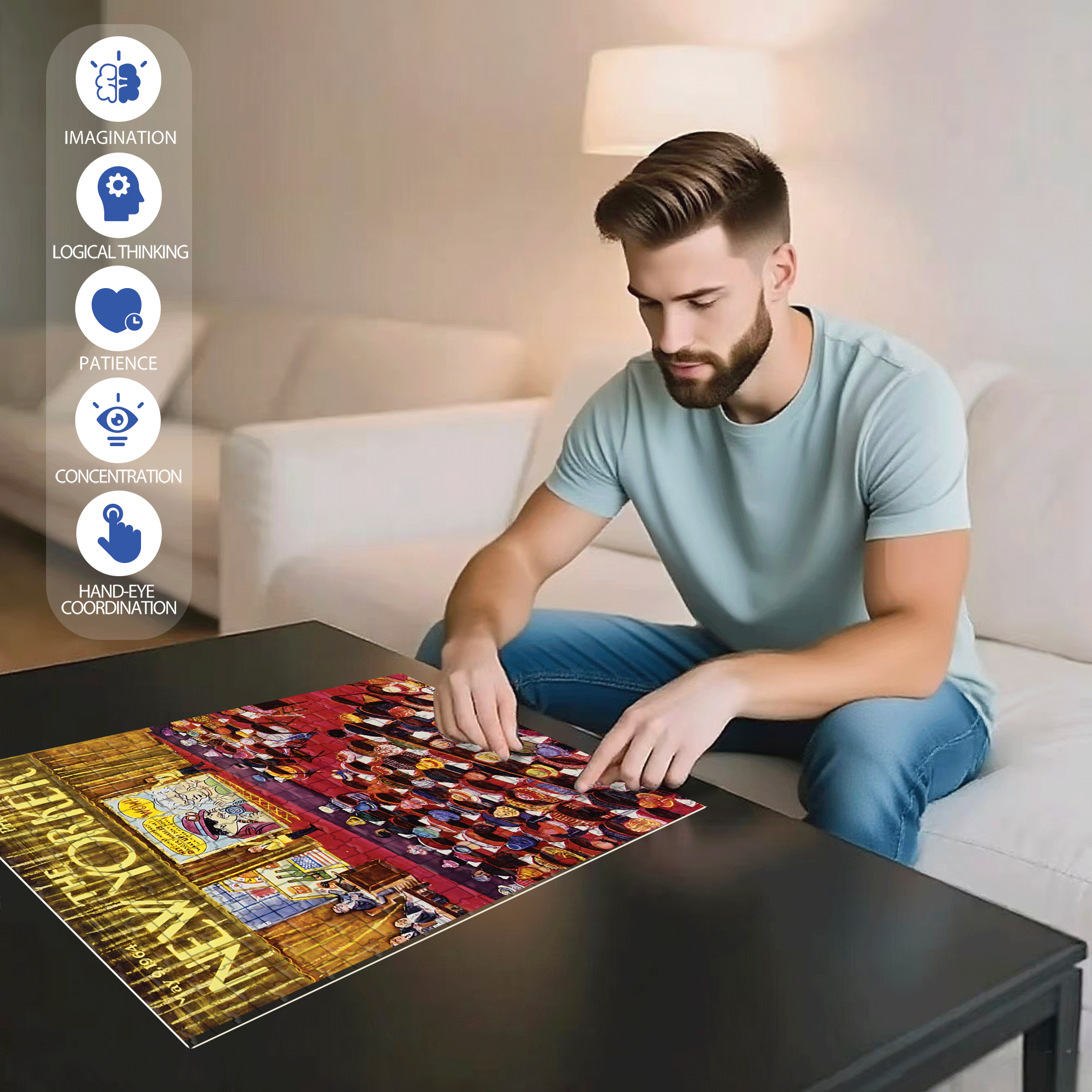 Art Auction 500pcs/1000pcs Jigsaw Puzzle, Scratch-Resistant, Interactive Family Game & Brain-Boosting DIY Decor, Perfect for Halloween, Christmas & New Year Gifts, Family Puzzle Game