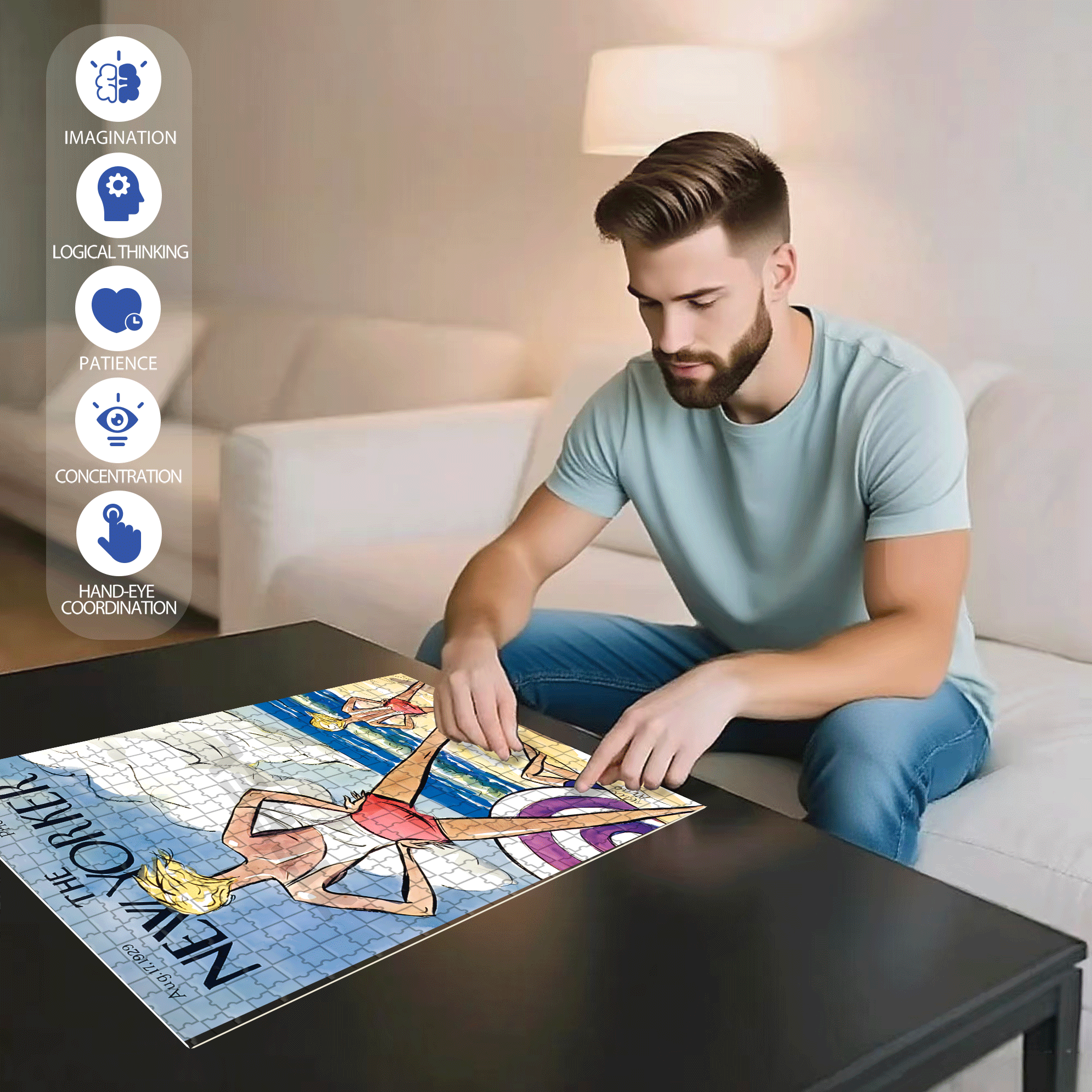 Bay Watchers 500pcs/1000pcs Jigsaw Puzzle, Scratch-Resistant, Interactive Family Game & Brain-Boosting DIY Decor, Perfect for Halloween, Christmas & New Year Gifts, Family Puzzle Game