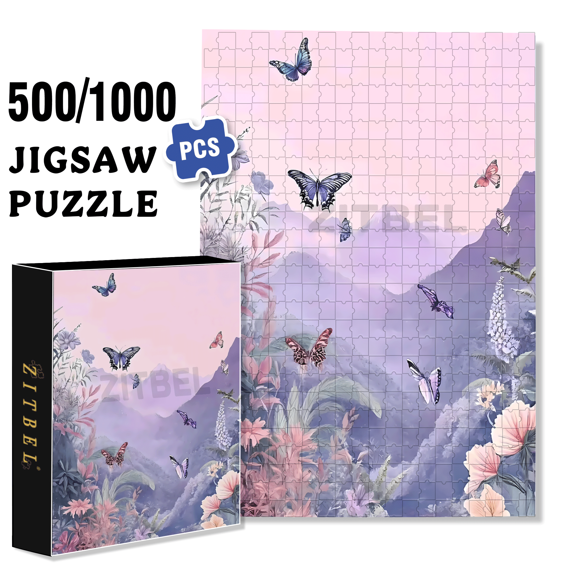 Butterfly Valley 500pcs/1000pcs Jigsaw Puzzle, Scratch-Resistant, Interactive Family Game & Brain-Boosting DIY Decor, Perfect for Halloween, Christmas & New Year Gifts, Family Puzzle Game