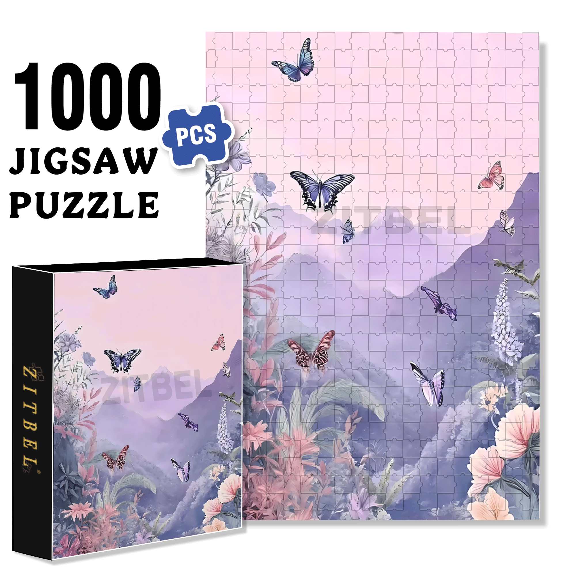 Butterfly Valley 500pcs/1000pcs Jigsaw Puzzle, Scratch-Resistant, Interactive Family Game & Brain-Boosting DIY Decor, Perfect for Halloween, Christmas & New Year Gifts, Family Puzzle Game