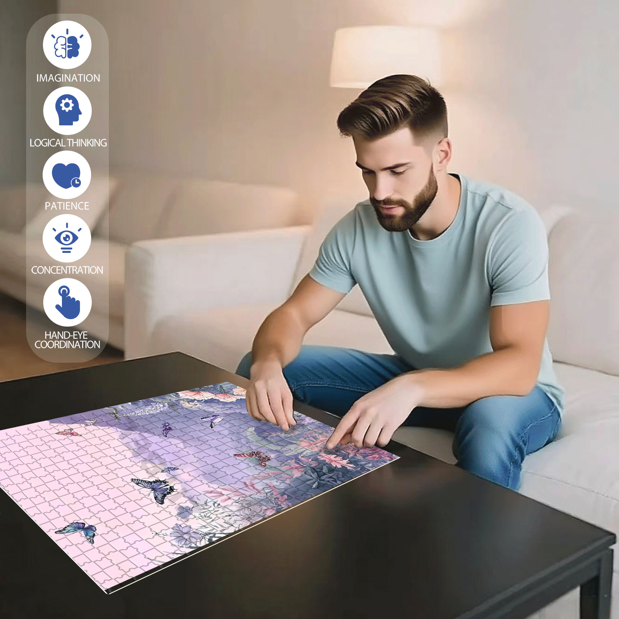Butterfly Valley 500pcs/1000pcs Jigsaw Puzzle, Scratch-Resistant, Interactive Family Game & Brain-Boosting DIY Decor, Perfect for Halloween, Christmas & New Year Gifts, Family Puzzle Game