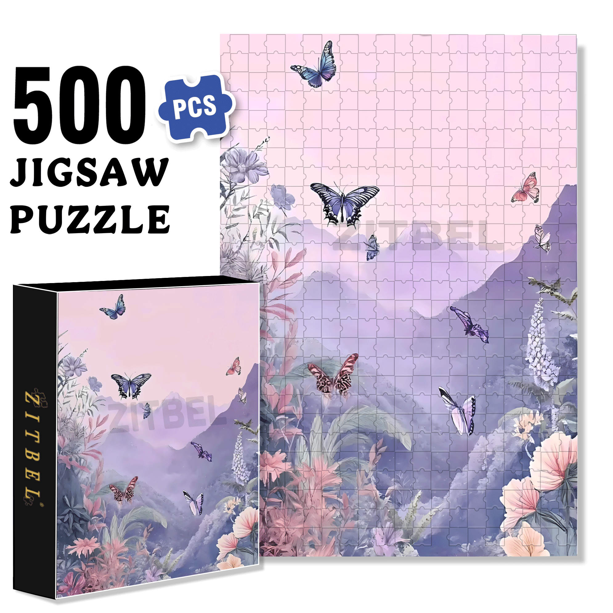 Butterfly Valley 500pcs/1000pcs Jigsaw Puzzle, Scratch-Resistant, Interactive Family Game & Brain-Boosting DIY Decor, Perfect for Halloween, Christmas & New Year Gifts, Family Puzzle Game