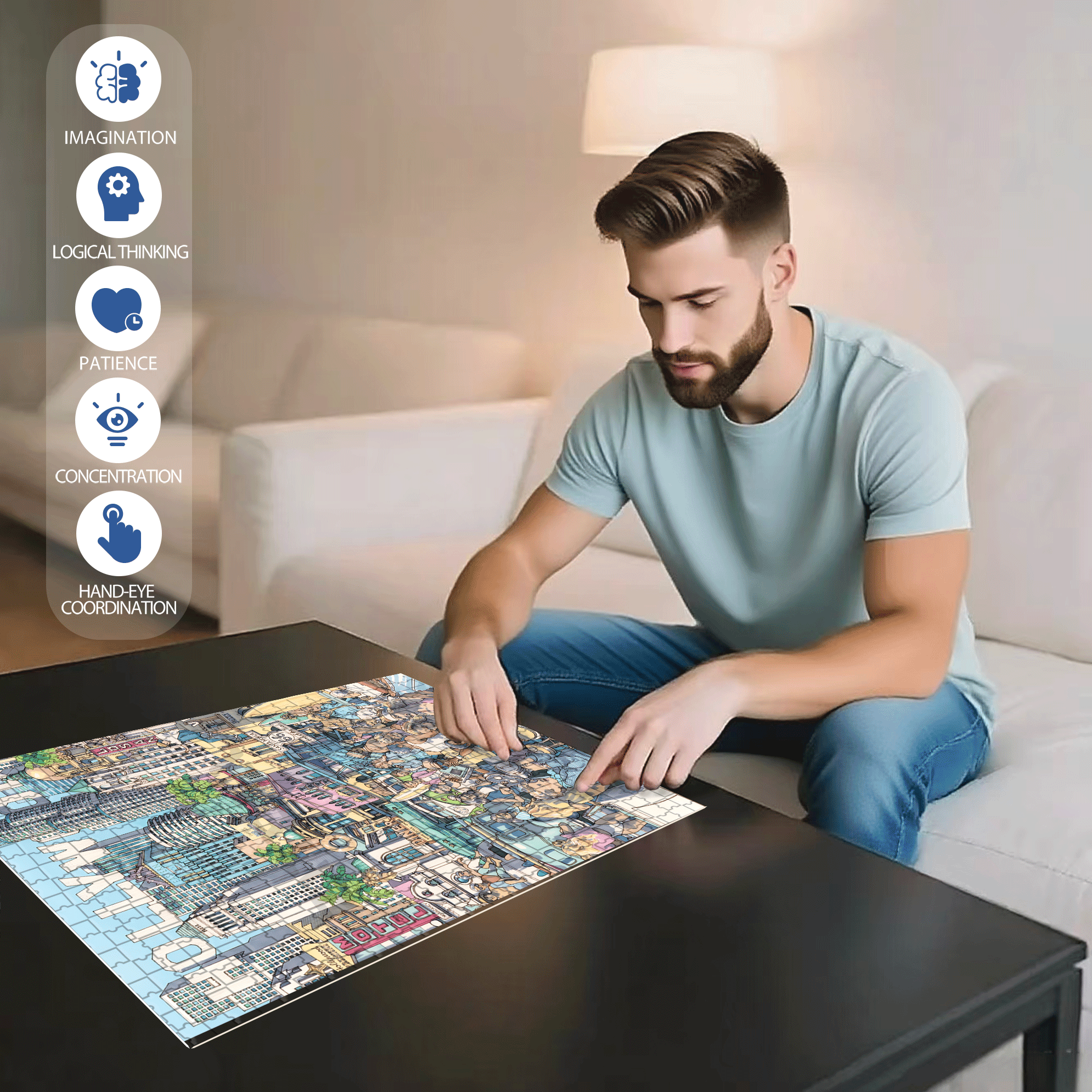 California Dreaming 500pcs/1000pcs Jigsaw Puzzle, Scratch-Resistant, Interactive Family Game & Brain-Boosting DIY Decor, Perfect for Halloween, Christmas & New Year Gifts, Family Puzzle Game