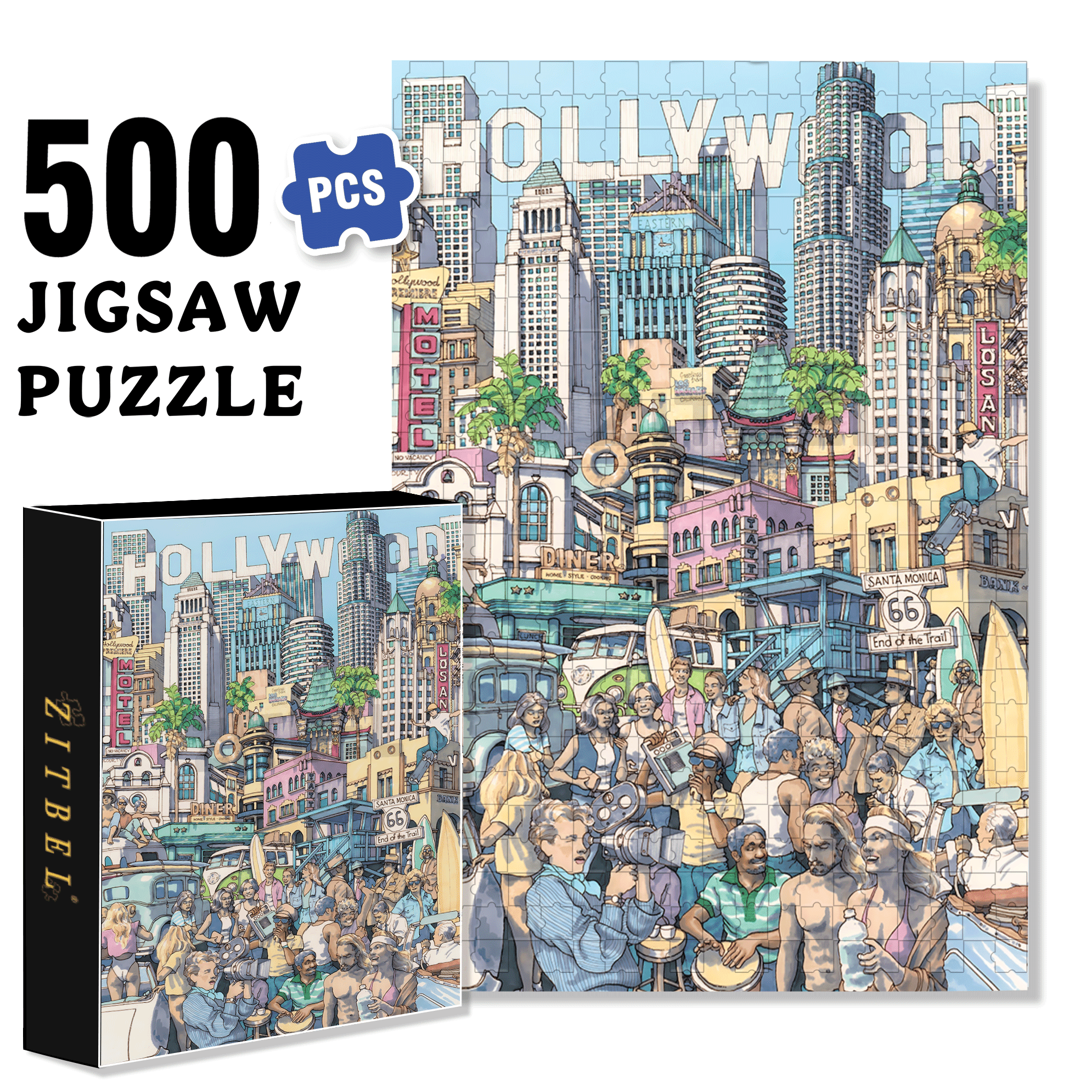 California Dreaming 500pcs/1000pcs Jigsaw Puzzle, Scratch-Resistant, Interactive Family Game & Brain-Boosting DIY Decor, Perfect for Halloween, Christmas & New Year Gifts, Family Puzzle Game
