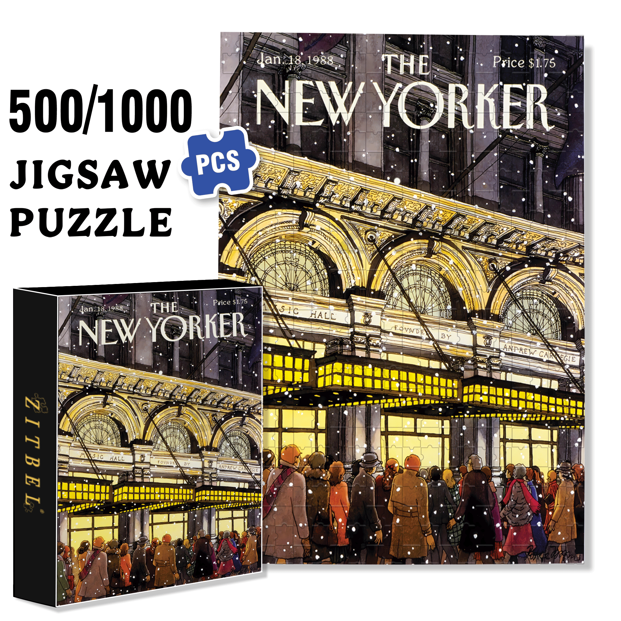 Carnegie Hall 500pcs/1000pcs Jigsaw Puzzle, Scratch-Resistant, Interactive Family Game & Brain-Boosting DIY Decor, Perfect for Halloween, Christmas & New Year Gifts, Family Puzzle Game