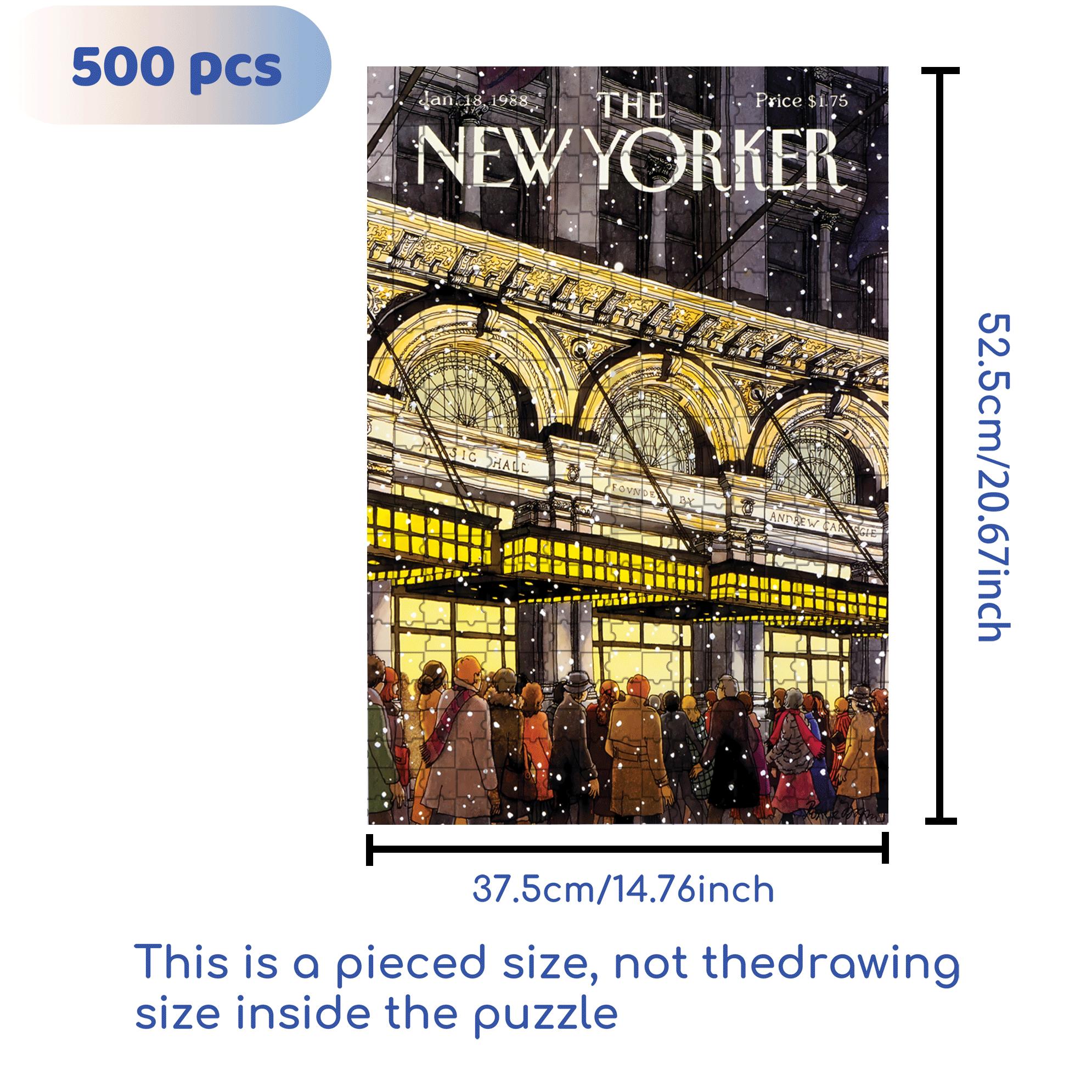 Carnegie Hall 500pcs/1000pcs Jigsaw Puzzle, Scratch-Resistant, Interactive Family Game & Brain-Boosting DIY Decor, Perfect for Halloween, Christmas & New Year Gifts, Family Puzzle Game