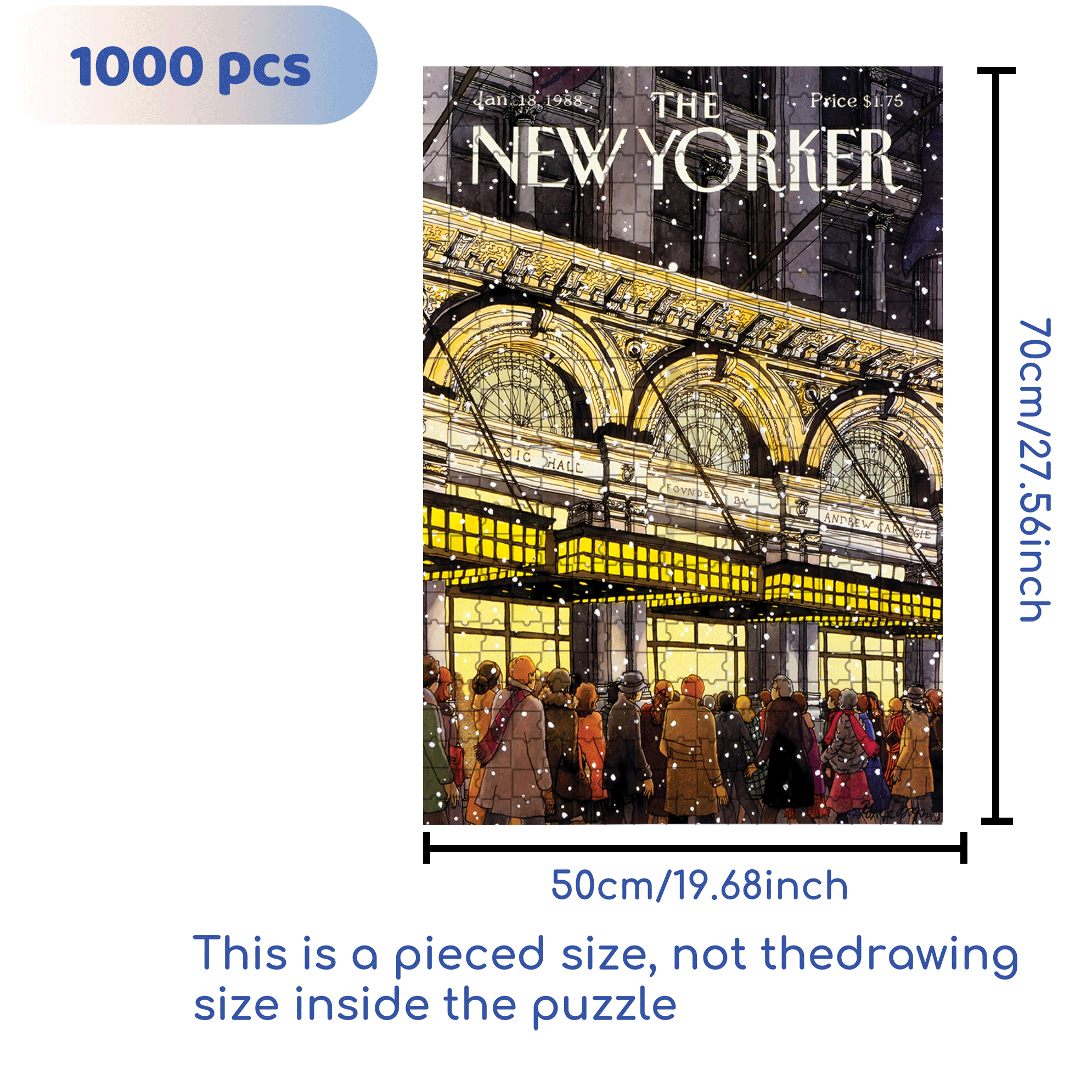 Carnegie Hall 500pcs/1000pcs Jigsaw Puzzle, Scratch-Resistant, Interactive Family Game & Brain-Boosting DIY Decor, Perfect for Halloween, Christmas & New Year Gifts, Family Puzzle Game