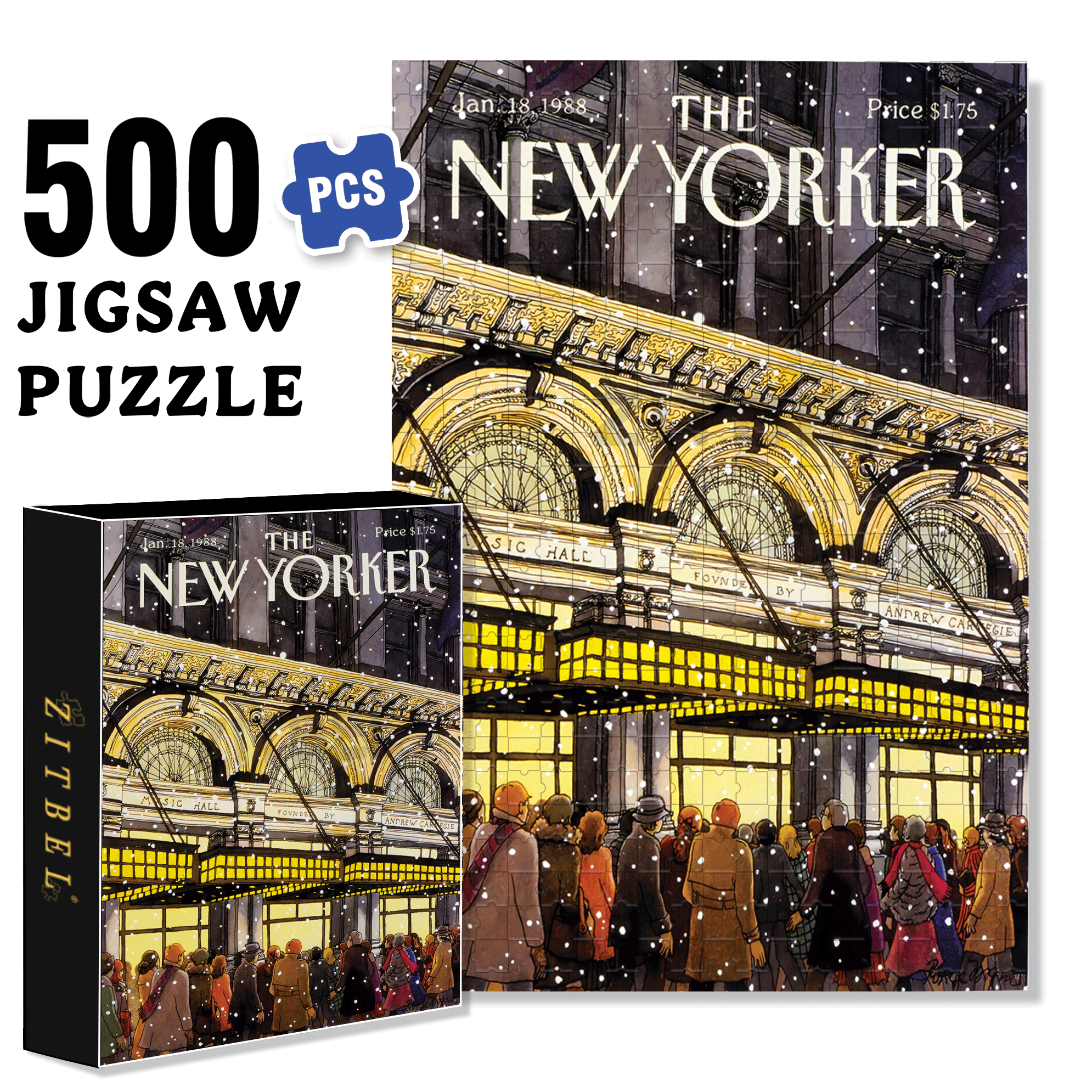 Carnegie Hall 500pcs/1000pcs Jigsaw Puzzle, Scratch-Resistant, Interactive Family Game & Brain-Boosting DIY Decor, Perfect for Halloween, Christmas & New Year Gifts, Family Puzzle Game