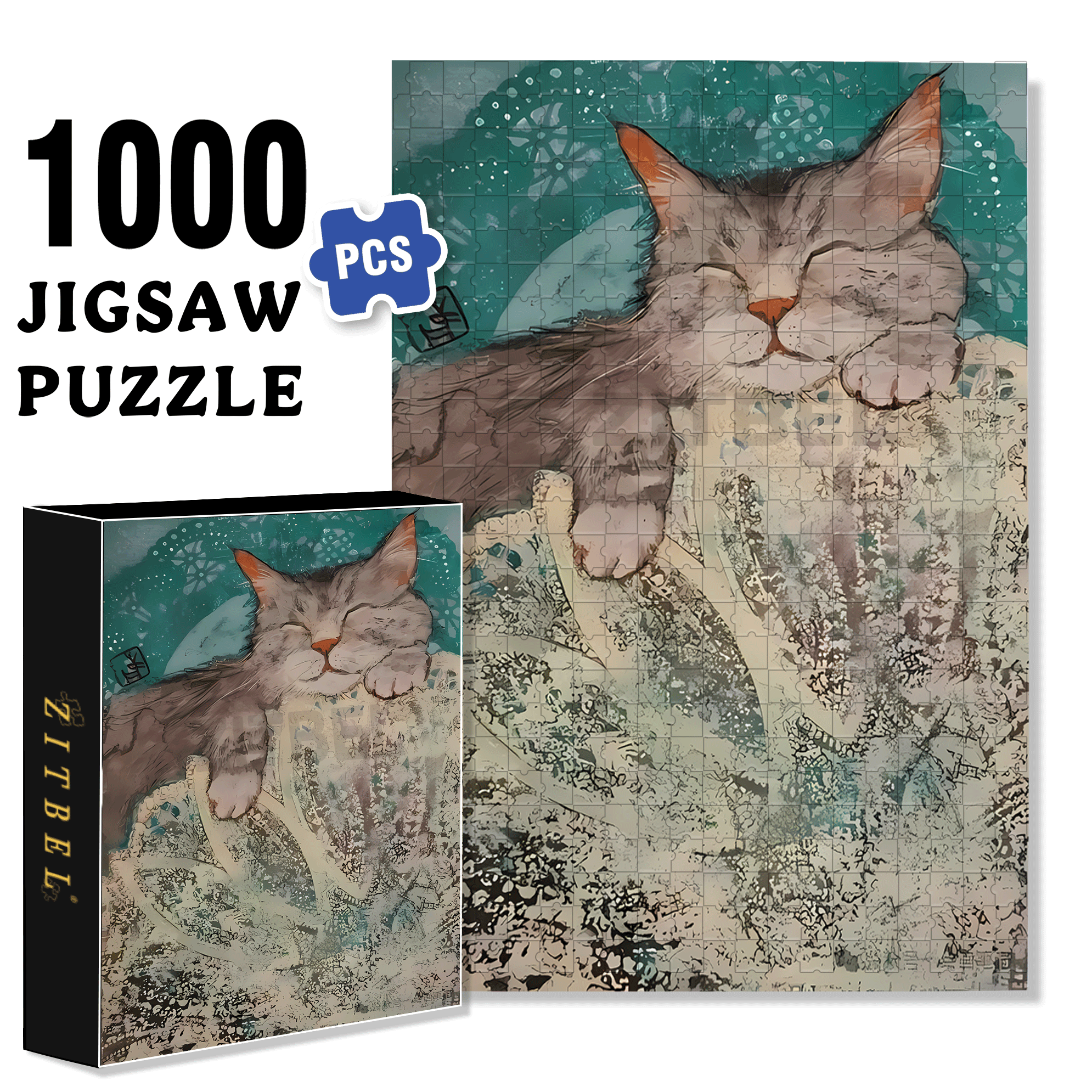 Cat Sleeping 3 500pcs/1000pcs Jigsaw Puzzle, Scratch-Resistant, Interactive Family Game & Brain-Boosting DIY Decor, Perfect for Halloween, Christmas & New Year Gifts, Family Puzzle Game