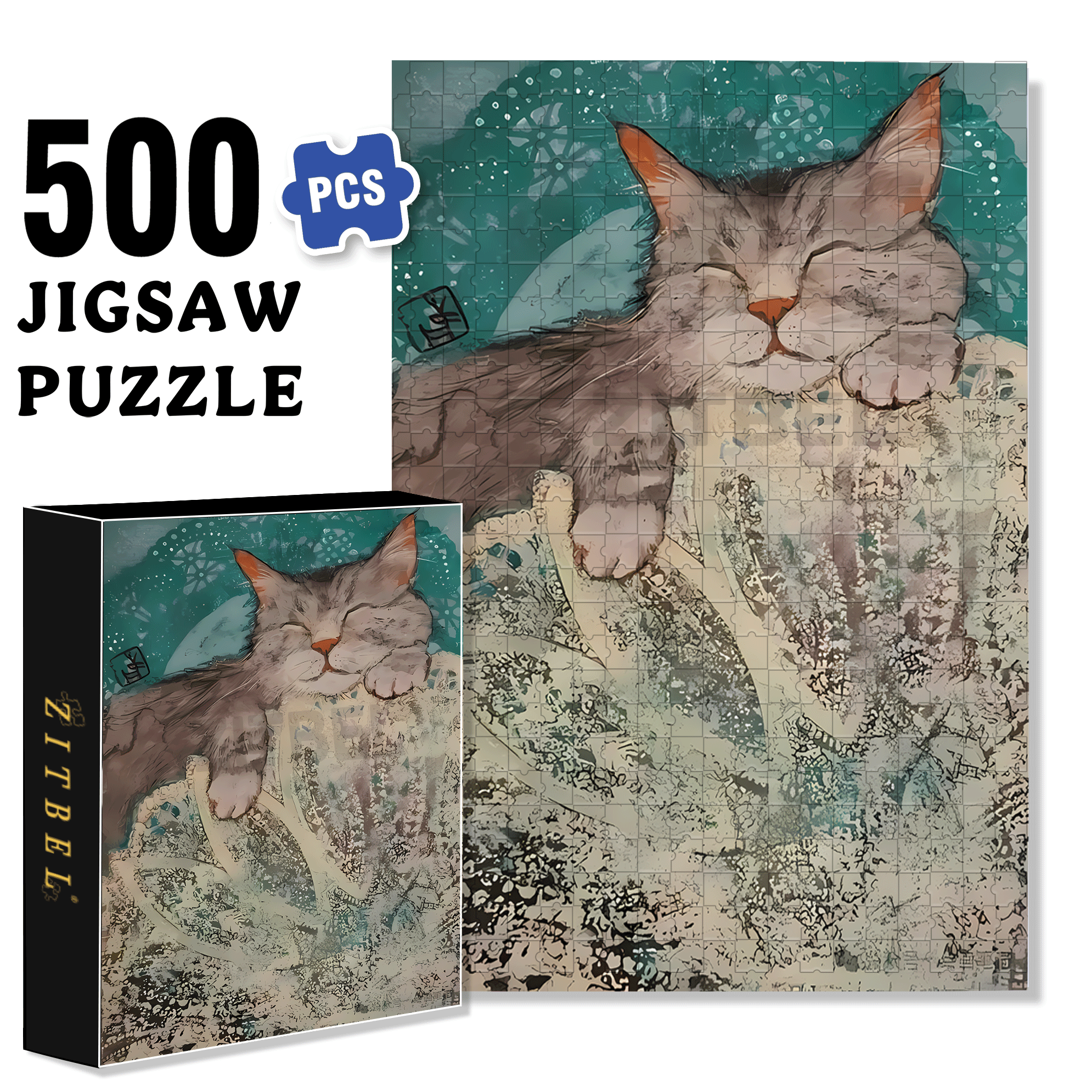Cat Sleeping 3 500pcs/1000pcs Jigsaw Puzzle, Scratch-Resistant, Interactive Family Game & Brain-Boosting DIY Decor, Perfect for Halloween, Christmas & New Year Gifts, Family Puzzle Game