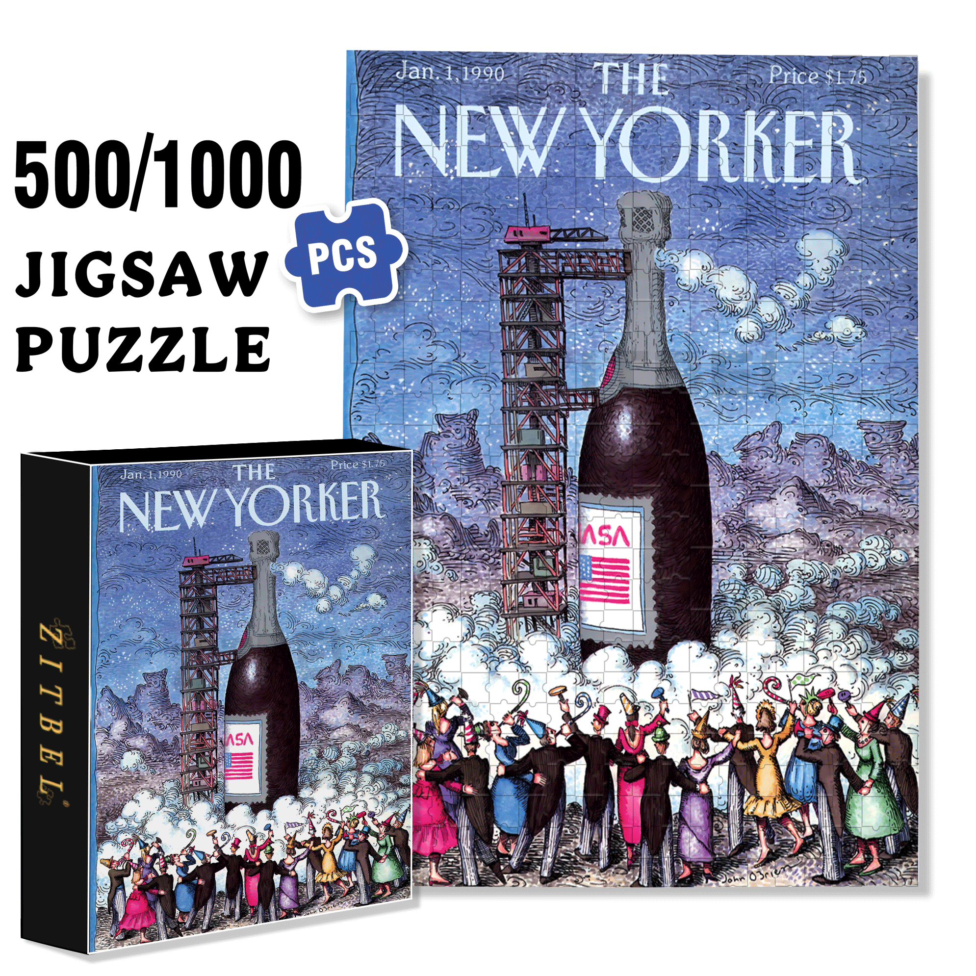 Champagne Countdown 500pcs/1000pcs Jigsaw Puzzle, Scratch-Resistant, Interactive Family Game & Brain-Boosting DIY Decor, Perfect for Halloween, Christmas & New Year Gifts, Family Puzzle Game