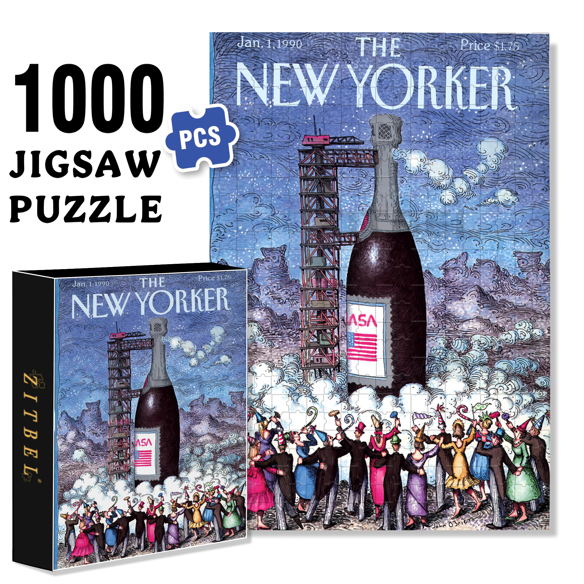 Champagne Countdown 500pcs/1000pcs Jigsaw Puzzle, Scratch-Resistant, Interactive Family Game & Brain-Boosting DIY Decor, Perfect for Halloween, Christmas & New Year Gifts, Family Puzzle Game