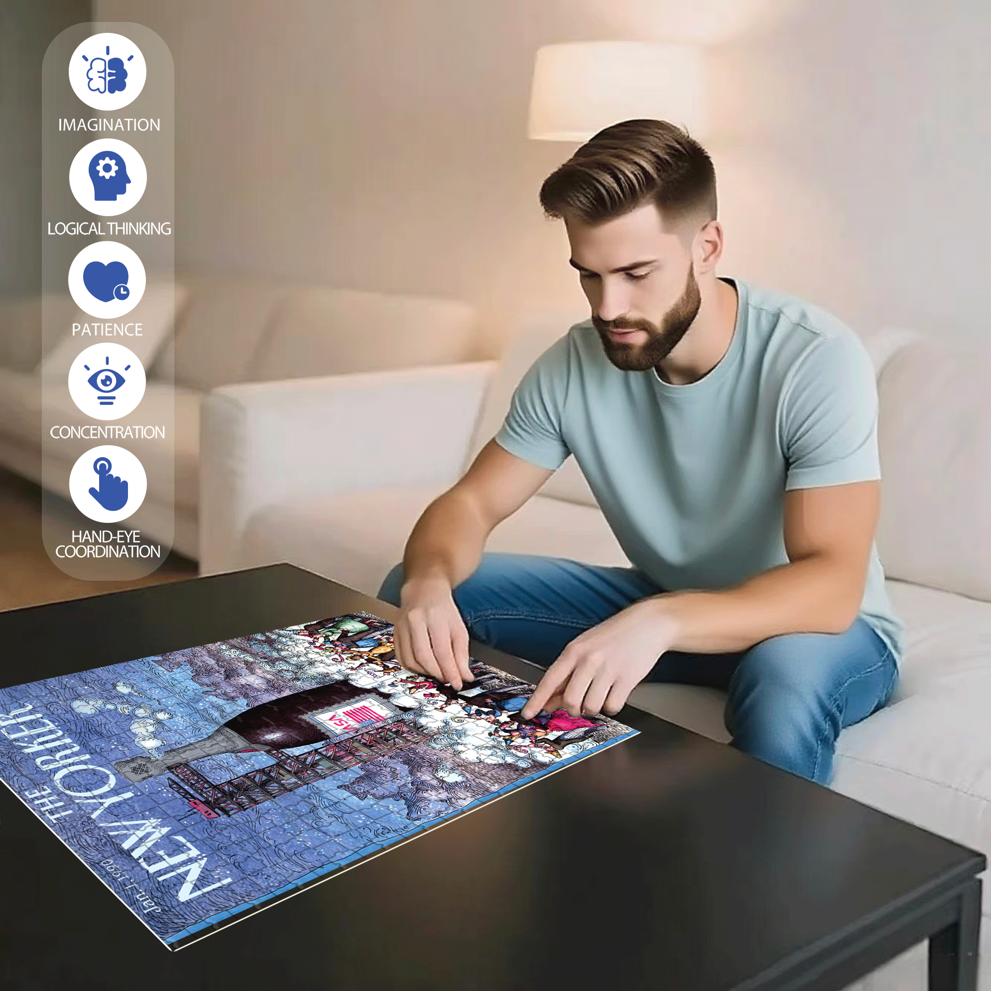 Champagne Countdown 500pcs/1000pcs Jigsaw Puzzle, Scratch-Resistant, Interactive Family Game & Brain-Boosting DIY Decor, Perfect for Halloween, Christmas & New Year Gifts, Family Puzzle Game