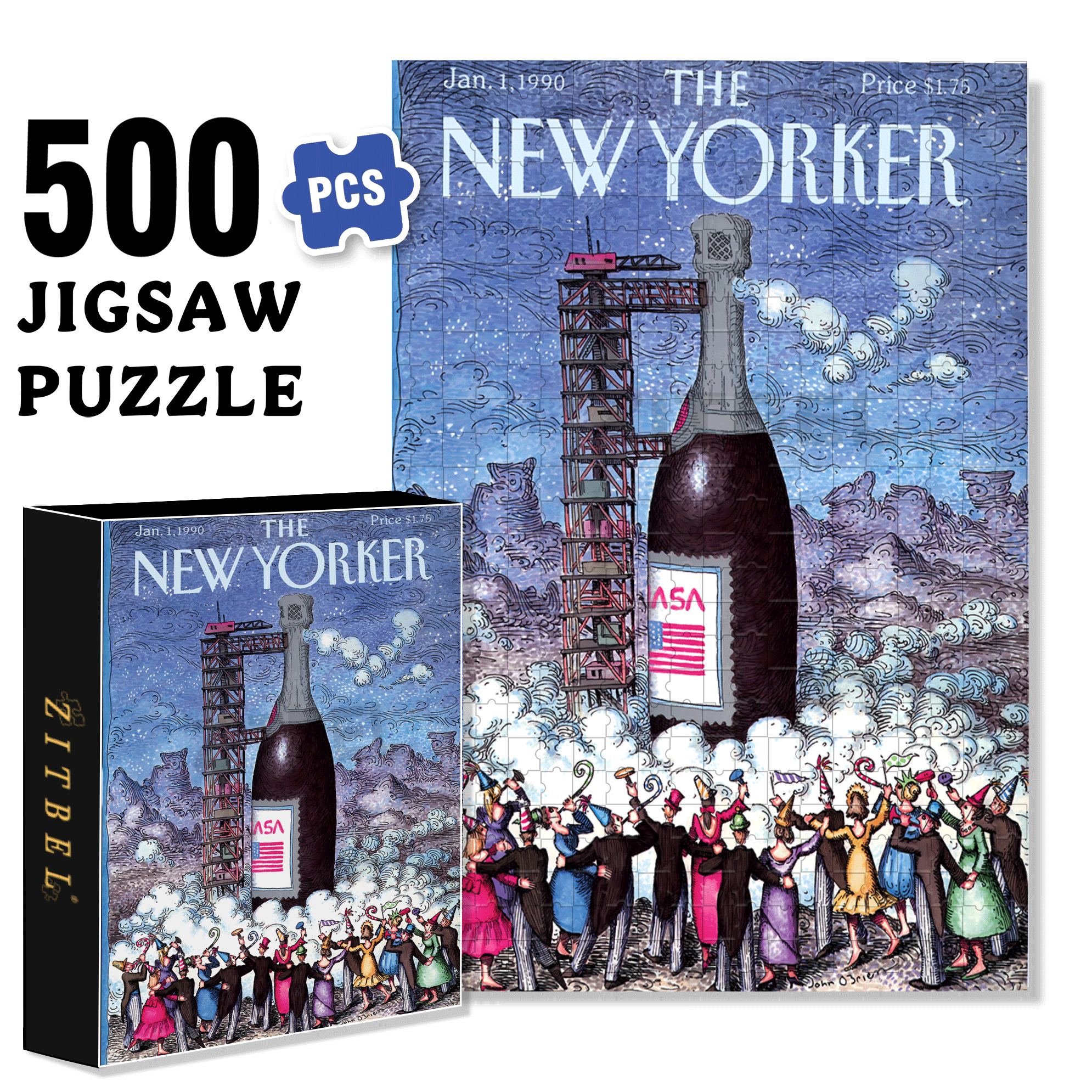 Champagne Countdown 500pcs/1000pcs Jigsaw Puzzle, Scratch-Resistant, Interactive Family Game & Brain-Boosting DIY Decor, Perfect for Halloween, Christmas & New Year Gifts, Family Puzzle Game
