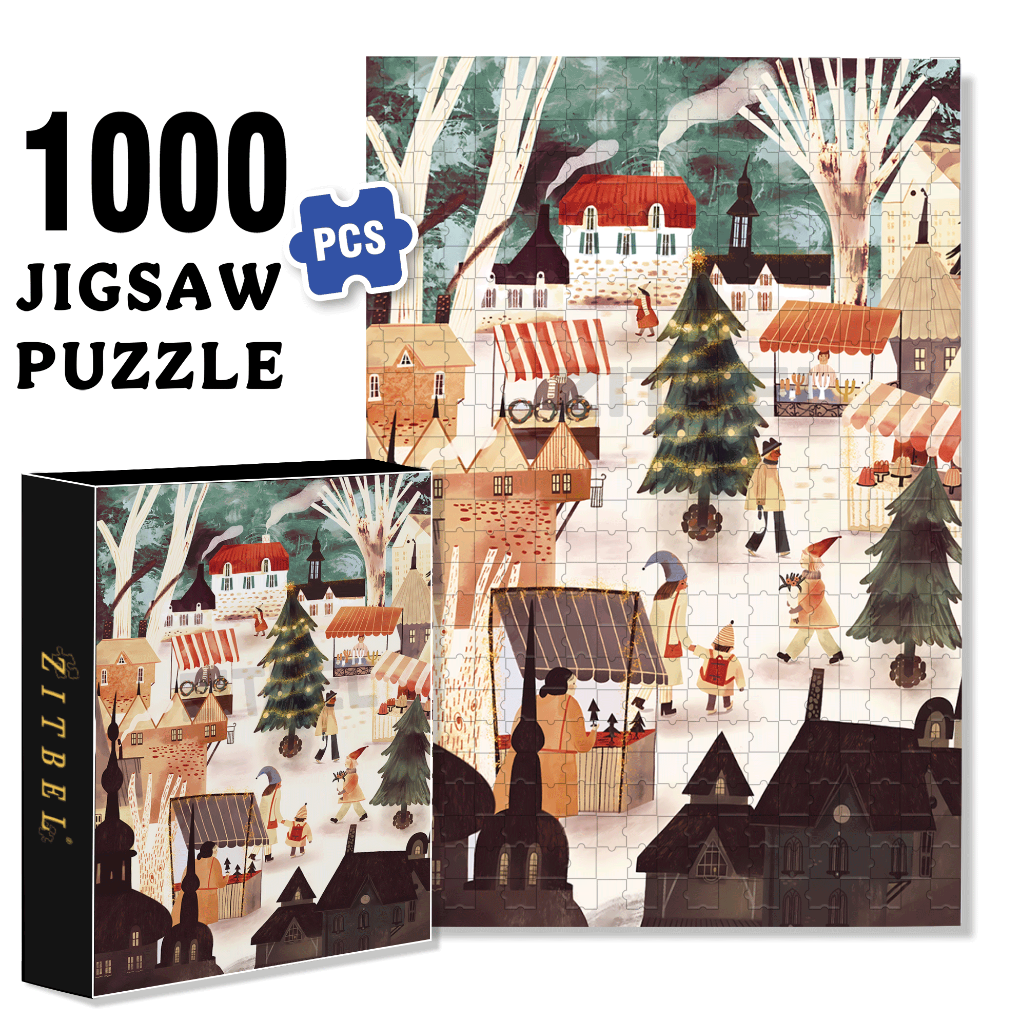 Christmas Market 500pcs/1000pcs Jigsaw Puzzle, Scratch-Resistant, Interactive Family Game & Brain-Boosting DIY Decor, Perfect for Halloween, Christmas & New Year Gifts, Family Puzzle Game