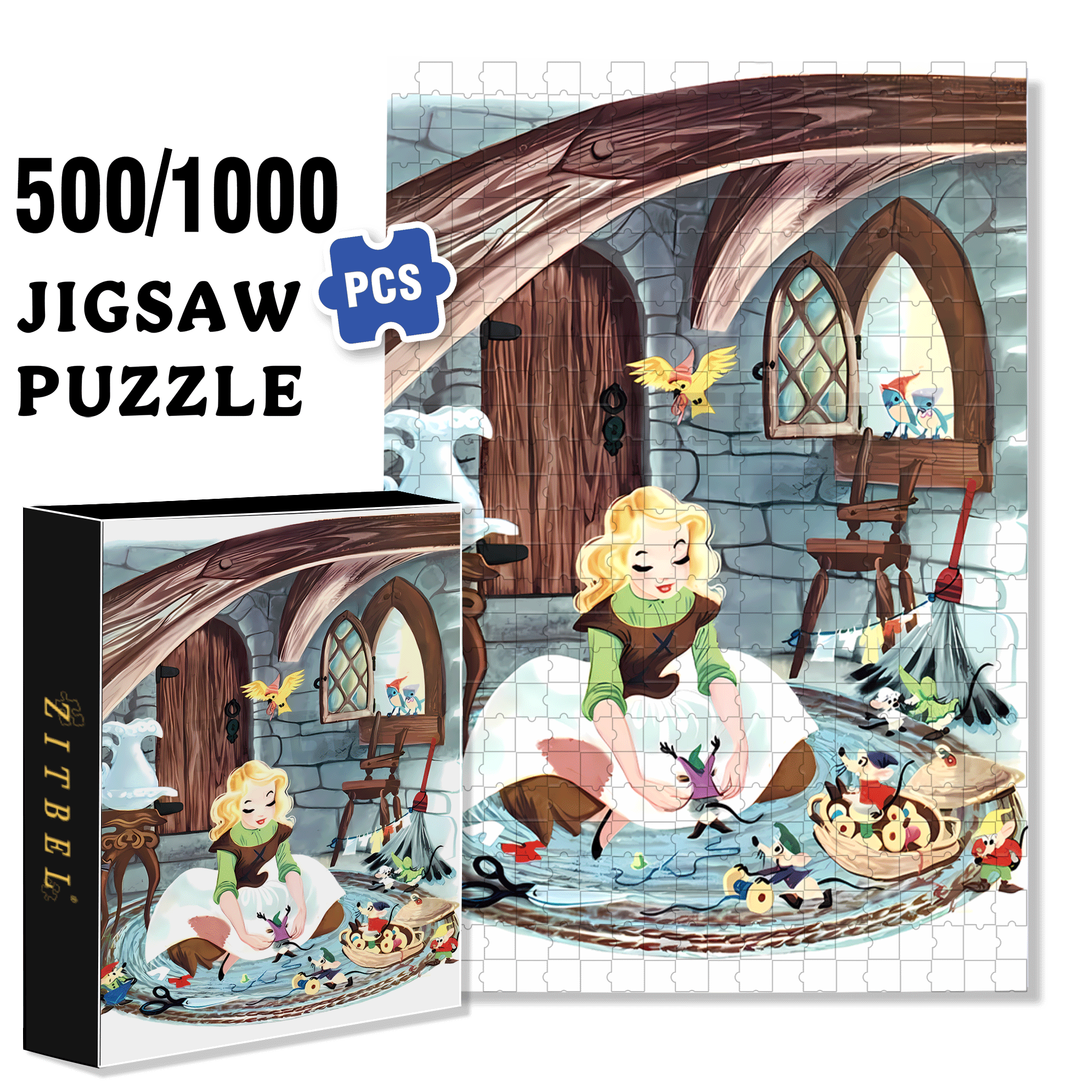 Cinderella 500pcs/1000pcs Jigsaw Puzzle, Scratch-Resistant, Interactive Family Game & Brain-Boosting DIY Decor, Perfect for Halloween, Christmas & New Year Gifts, Family Puzzle Game