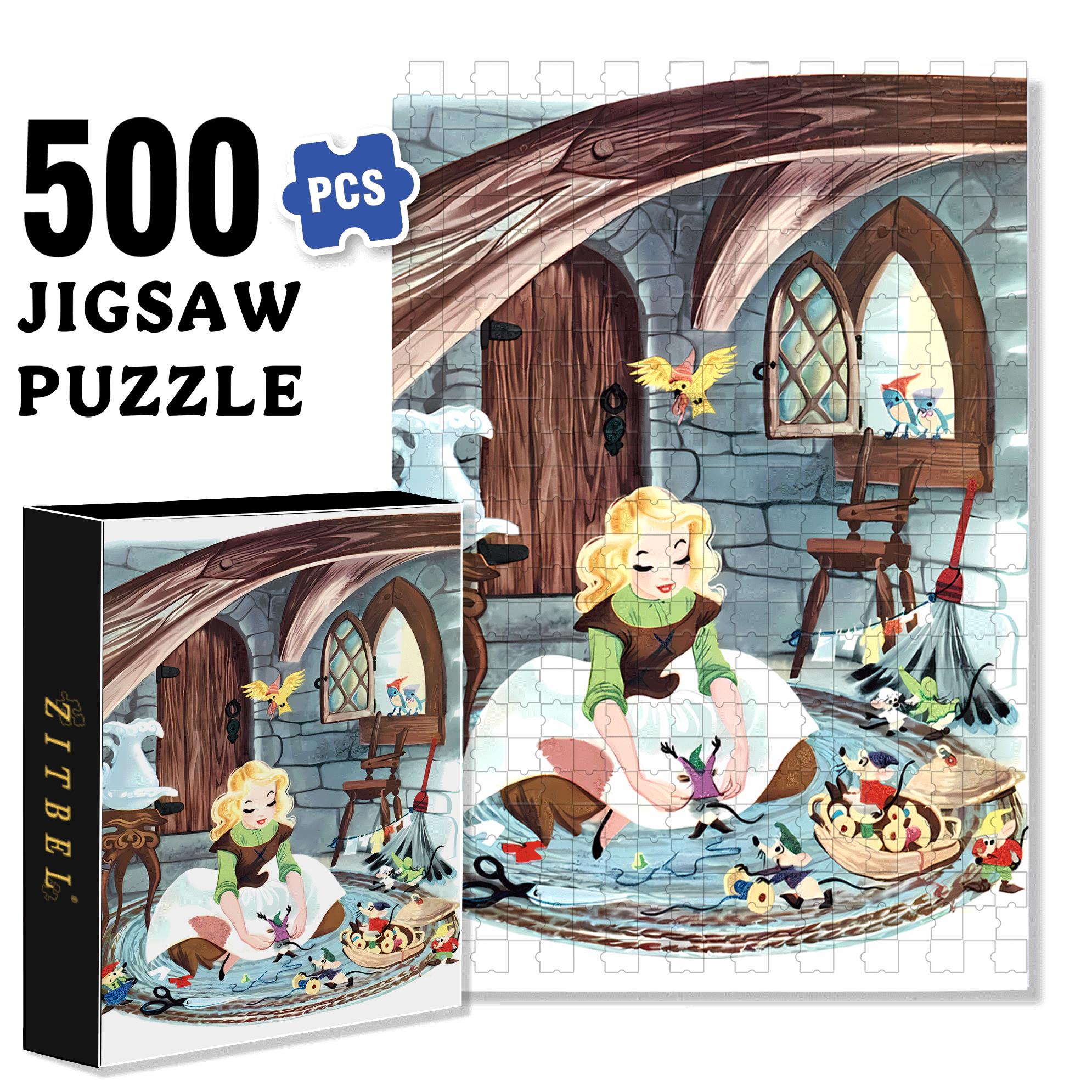 Cinderella 500pcs/1000pcs Jigsaw Puzzle, Scratch-Resistant, Interactive Family Game & Brain-Boosting DIY Decor, Perfect for Halloween, Christmas & New Year Gifts, Family Puzzle Game