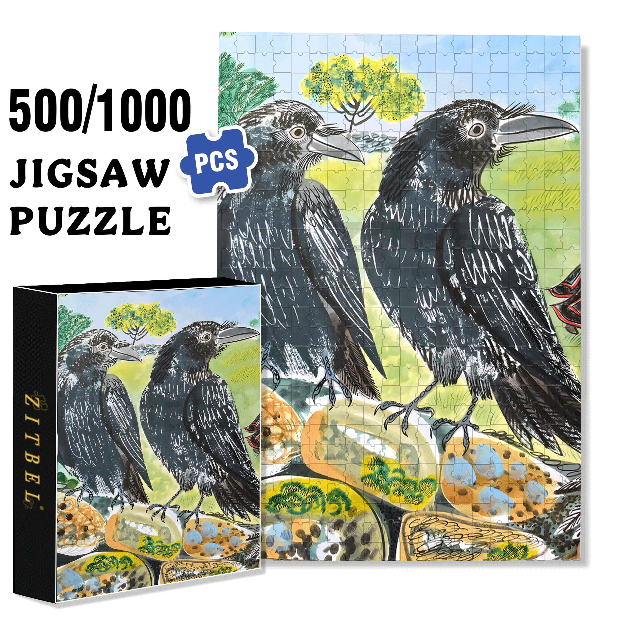 Crow 500pcs/1000pcs Jigsaw Puzzle, Scratch-Resistant, Interactive Family Game & Brain-Boosting DIY Decor, Perfect for Halloween, Christmas & New Year Gifts, Family Puzzle Game