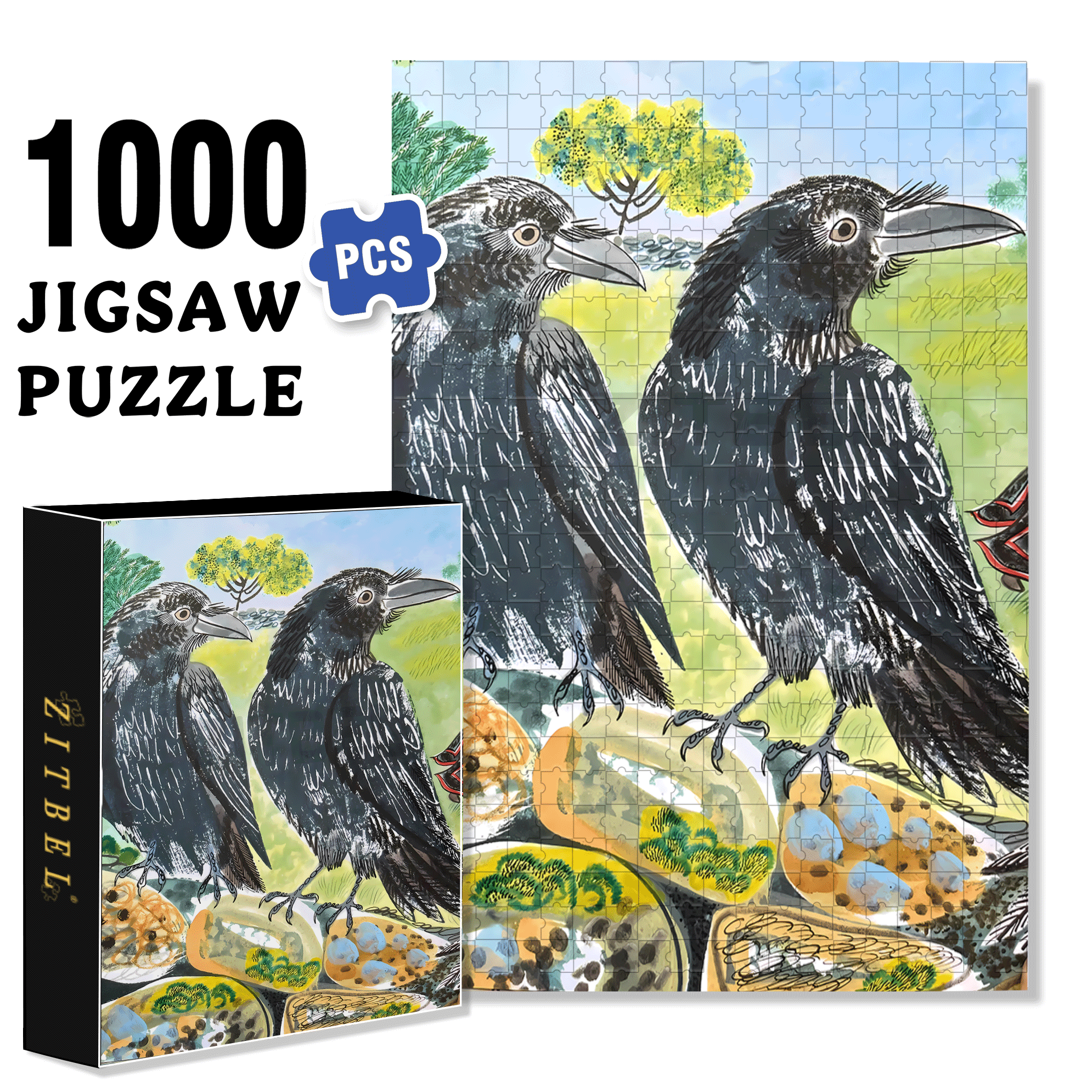 Crow 500pcs/1000pcs Jigsaw Puzzle, Scratch-Resistant, Interactive Family Game & Brain-Boosting DIY Decor, Perfect for Halloween, Christmas & New Year Gifts, Family Puzzle Game