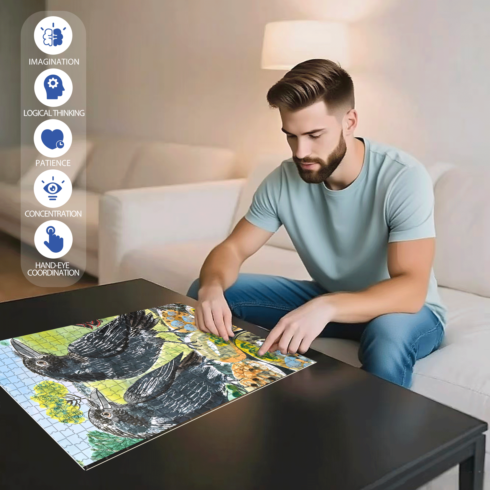 Crow 500pcs/1000pcs Jigsaw Puzzle, Scratch-Resistant, Interactive Family Game & Brain-Boosting DIY Decor, Perfect for Halloween, Christmas & New Year Gifts, Family Puzzle Game