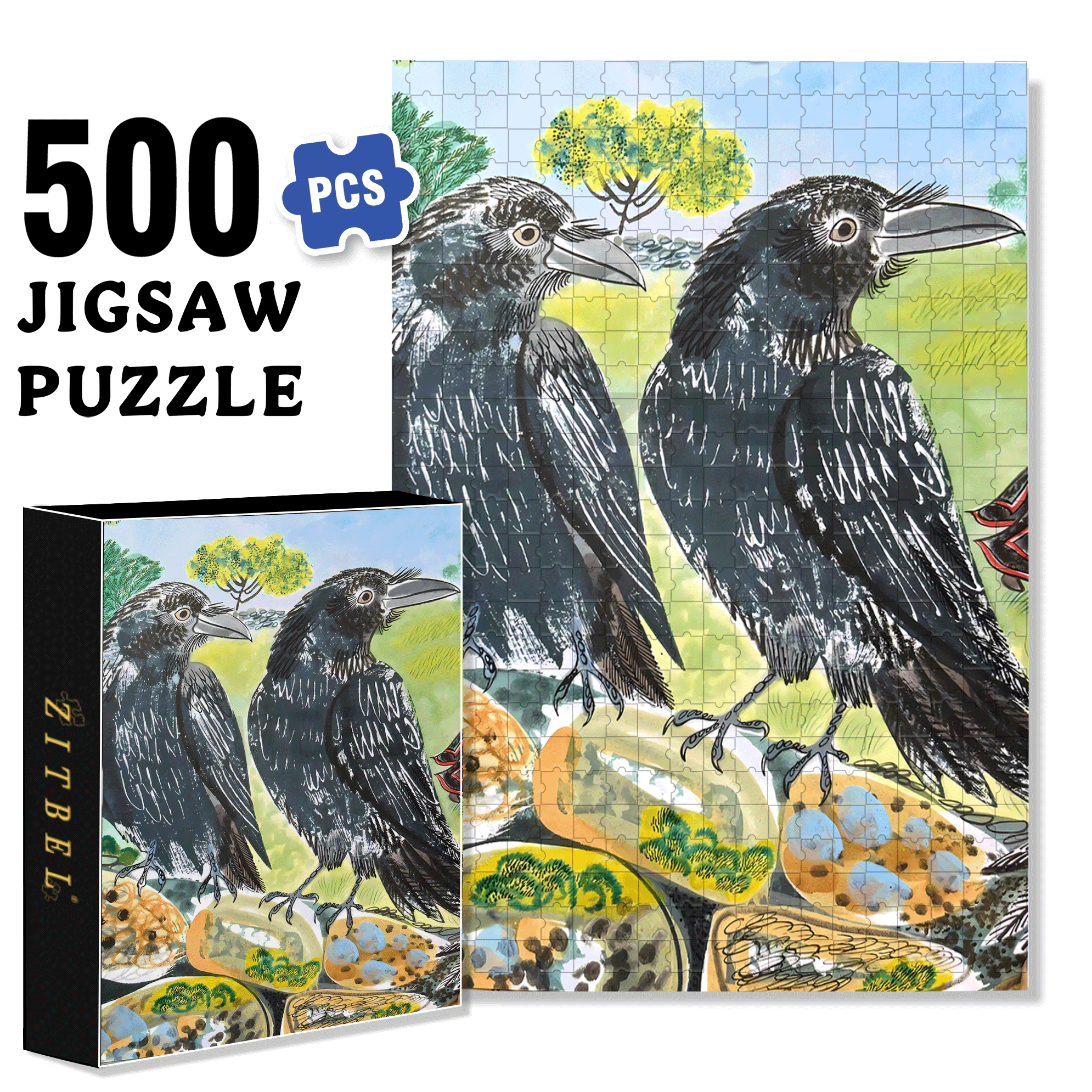 Crow 500pcs/1000pcs Jigsaw Puzzle, Scratch-Resistant, Interactive Family Game & Brain-Boosting DIY Decor, Perfect for Halloween, Christmas & New Year Gifts, Family Puzzle Game