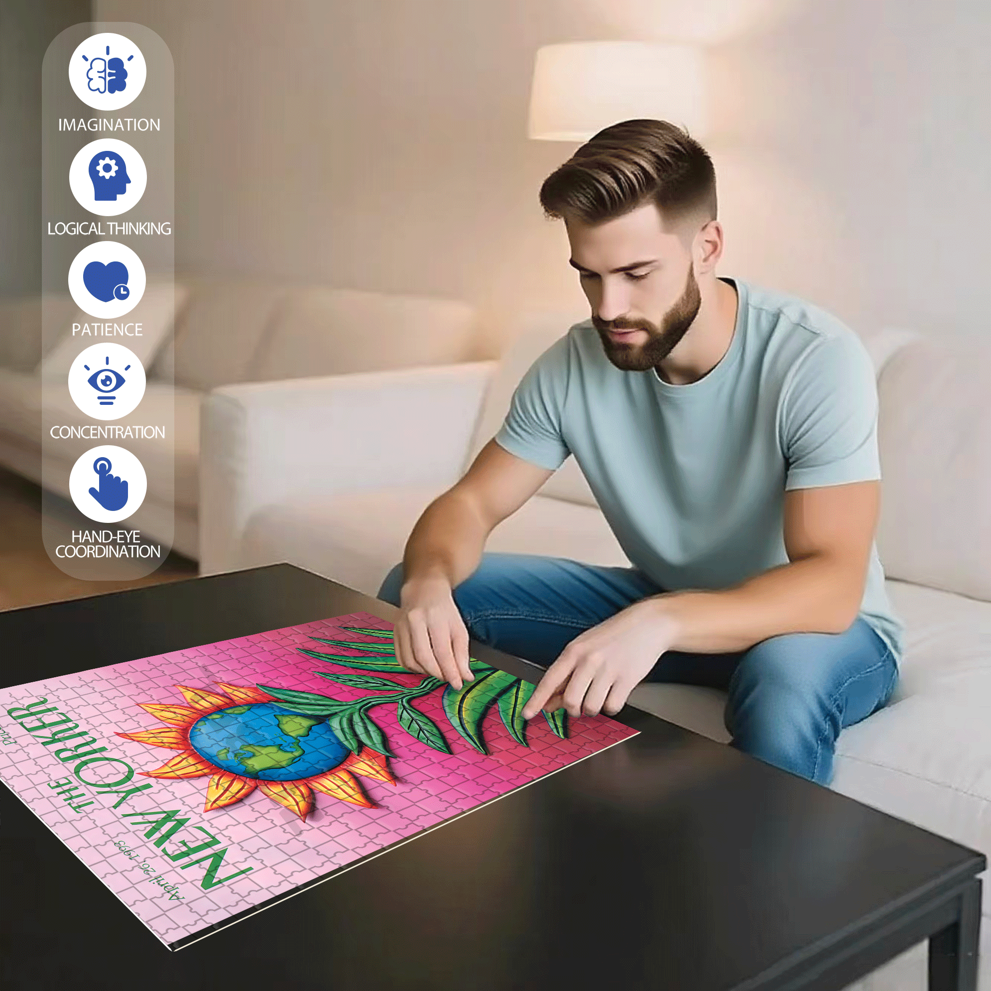 Earth Day 500pcs/1000pcs Jigsaw Puzzle, Scratch-Resistant, Interactive Family Game & Brain-Boosting DIY Decor, Perfect for Halloween, Christmas & New Year Gifts, Family Puzzle Game