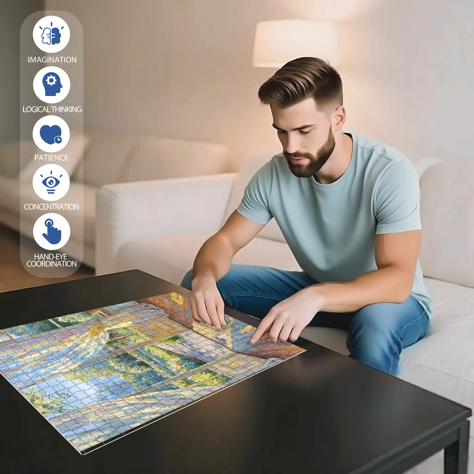 First Ray Of Sunshine 500pcs/1000pcs Jigsaw Puzzle, Scratch-Resistant, Interactive Family Game & Brain-Boosting DIY Decor, Perfect for Halloween, Christmas & New Year Gifts, Family Puzzle Game