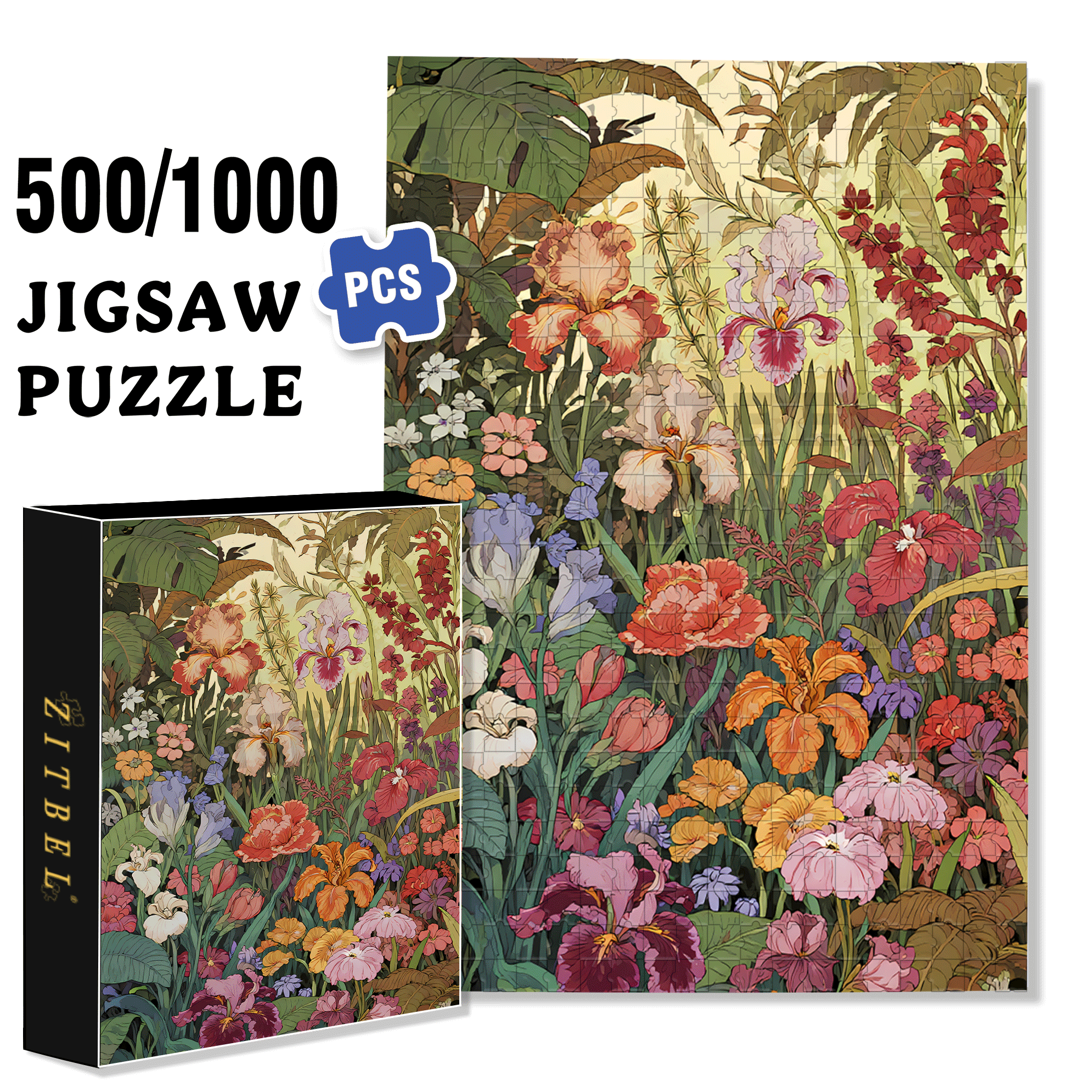Flower Pictures 2 500pcs/1000pcs Jigsaw Puzzle, Scratch-Resistant, Interactive Family Game & Brain-Boosting DIY Decor, Perfect for Halloween, Christmas & New Year Gifts, Family Puzzle Game