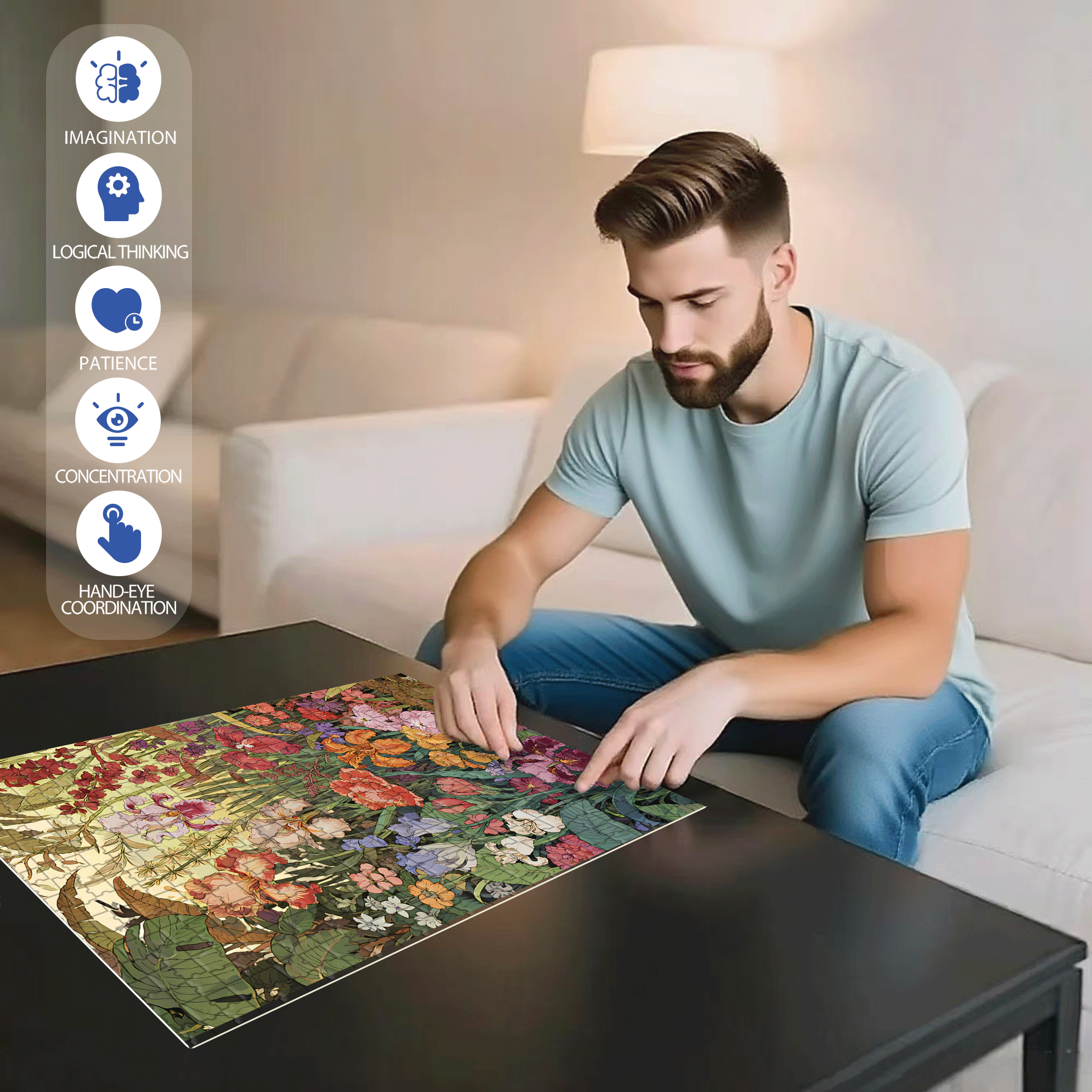 Flower Pictures 2 500pcs/1000pcs Jigsaw Puzzle, Scratch-Resistant, Interactive Family Game & Brain-Boosting DIY Decor, Perfect for Halloween, Christmas & New Year Gifts, Family Puzzle Game