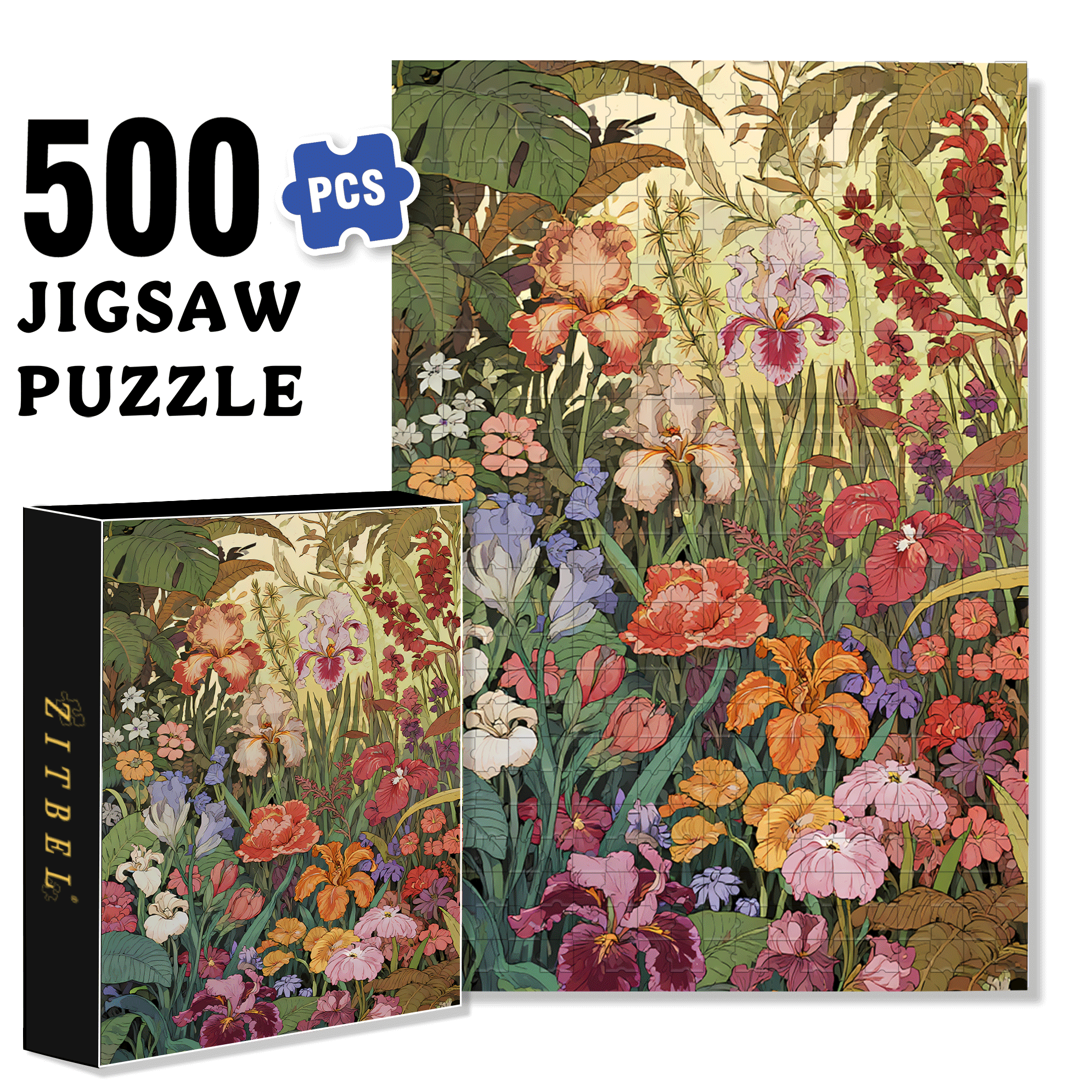 Flower Pictures 2 500pcs/1000pcs Jigsaw Puzzle, Scratch-Resistant, Interactive Family Game & Brain-Boosting DIY Decor, Perfect for Halloween, Christmas & New Year Gifts, Family Puzzle Game
