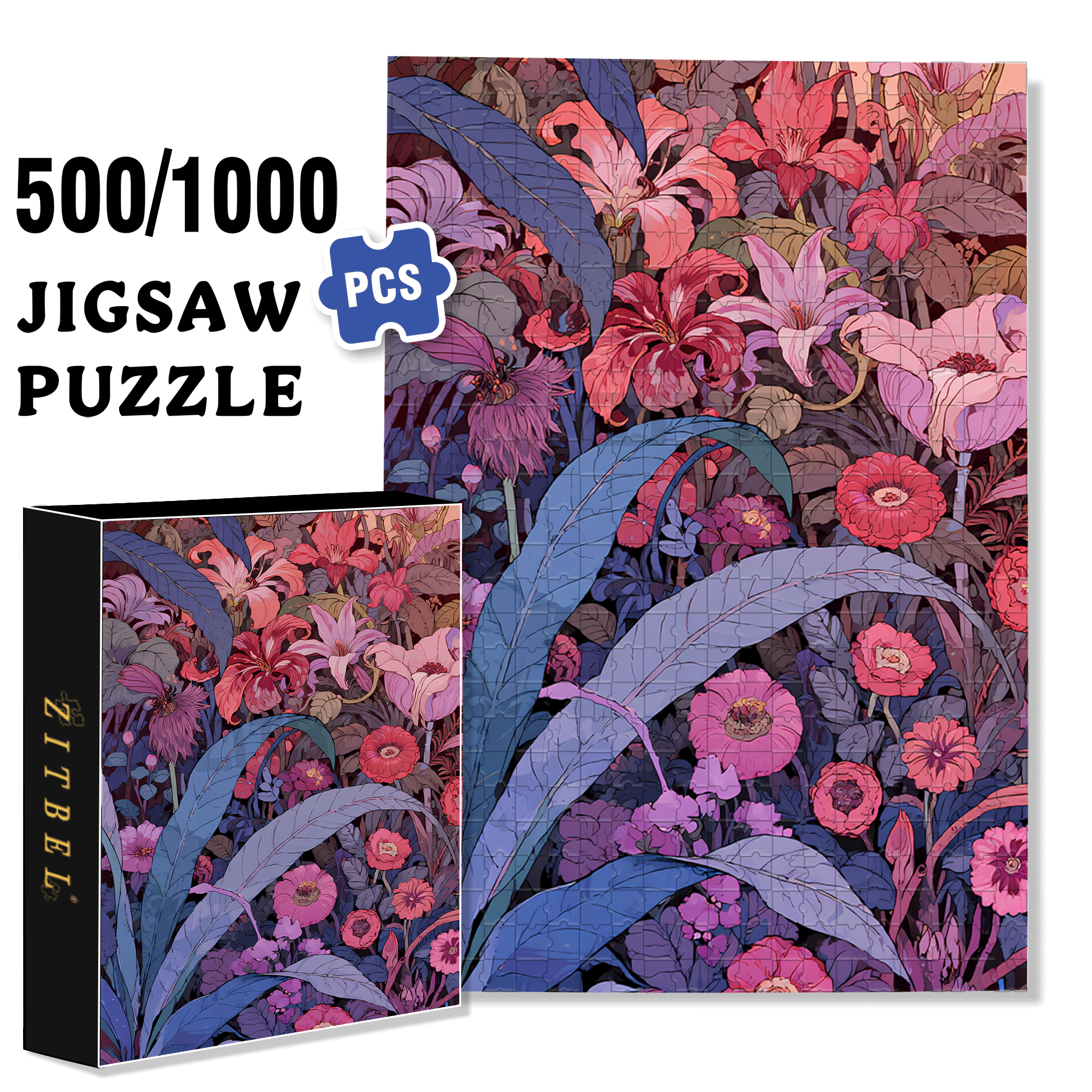 Flower Pictures 500pcs/1000pcs Jigsaw Puzzle, Scratch-Resistant, Interactive Family Game & Brain-Boosting DIY Decor, Perfect for Halloween, Christmas & New Year Gifts, Family Puzzle Game