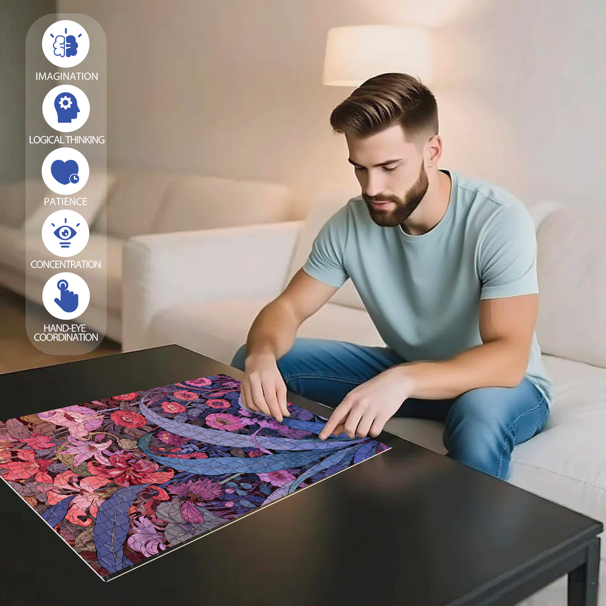 Flower Pictures 500pcs/1000pcs Jigsaw Puzzle, Scratch-Resistant, Interactive Family Game & Brain-Boosting DIY Decor, Perfect for Halloween, Christmas & New Year Gifts, Family Puzzle Game