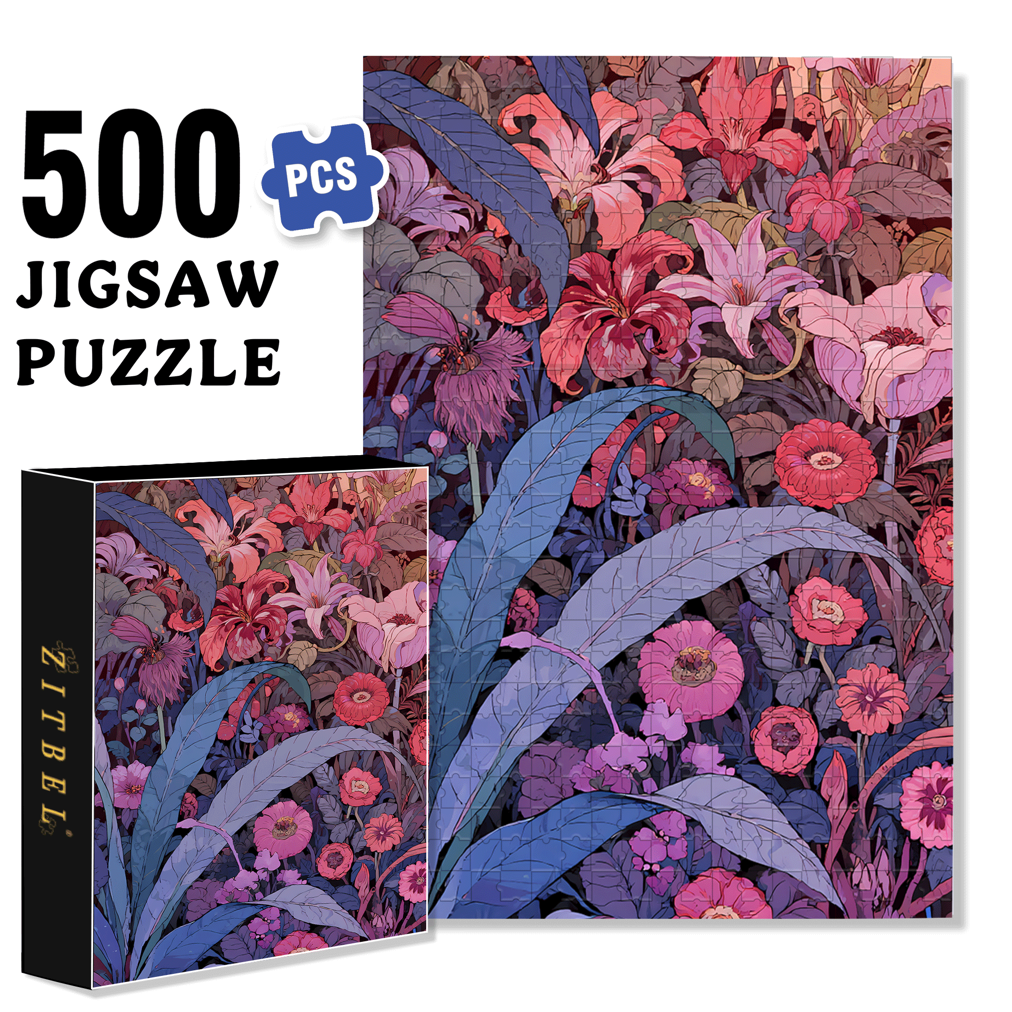 Flower Pictures 500pcs/1000pcs Jigsaw Puzzle, Scratch-Resistant, Interactive Family Game & Brain-Boosting DIY Decor, Perfect for Halloween, Christmas & New Year Gifts, Family Puzzle Game