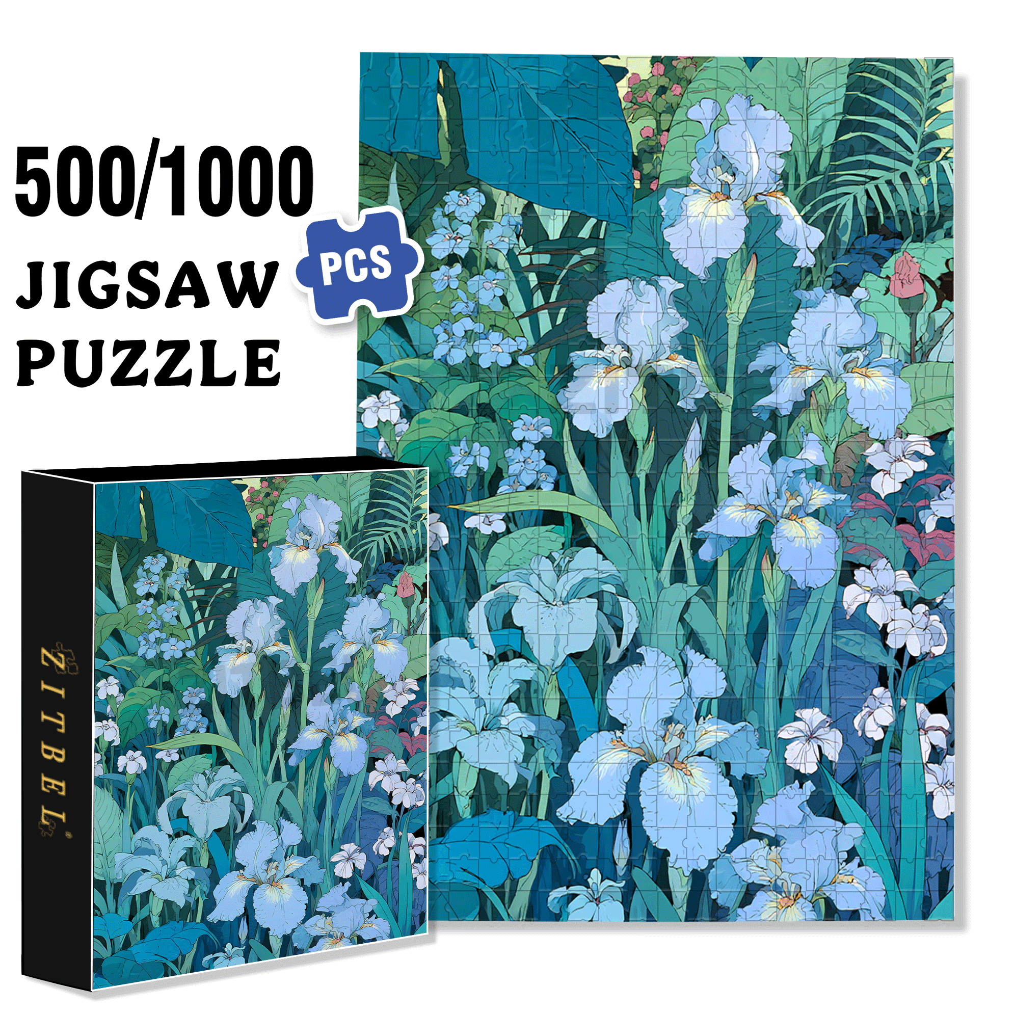Irises In The Park 500pcs/1000pcs Jigsaw Puzzle, Scratch-Resistant, Interactive Family Game & Brain-Boosting DIY Decor, Perfect for Halloween, Christmas & New Year Gifts, Family Puzzle Game